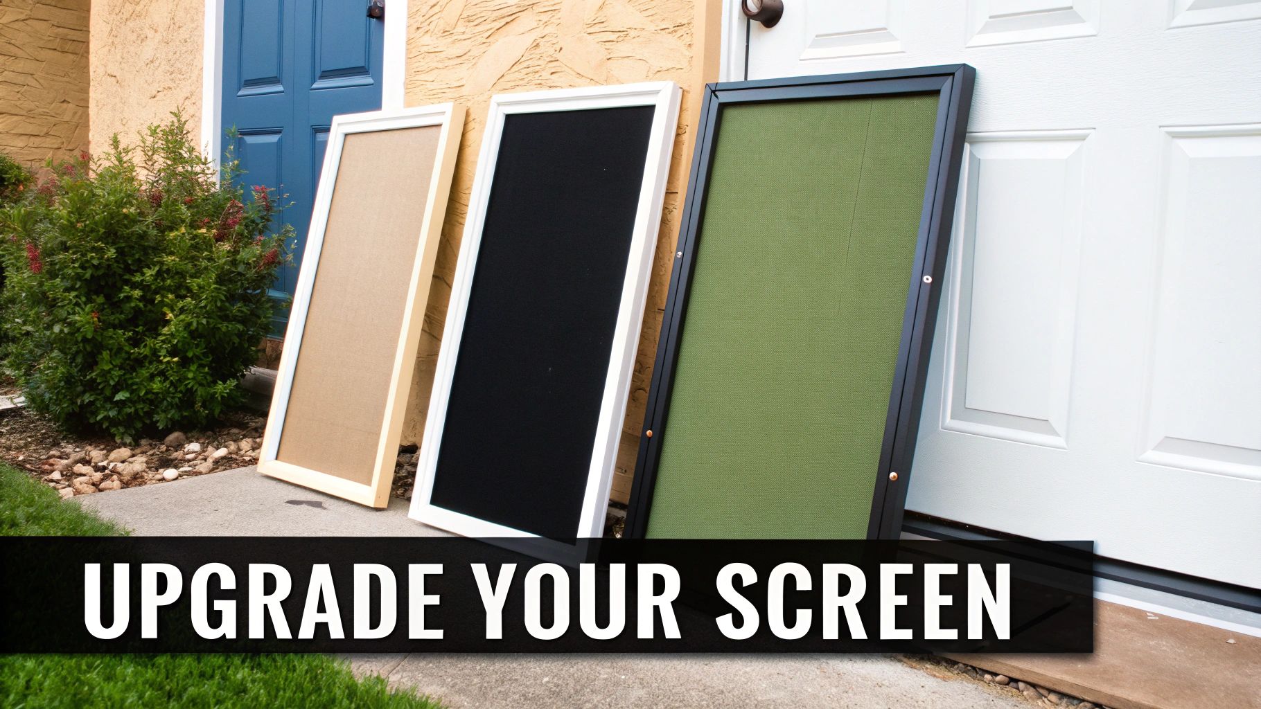 A close-up of a durable, pet-resistant screen door mesh, showing its sturdy texture.