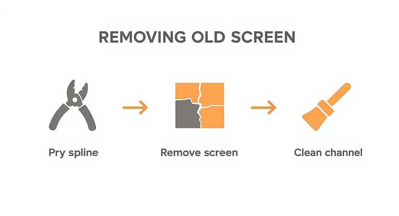 Infographic about replacing screen on sliding door