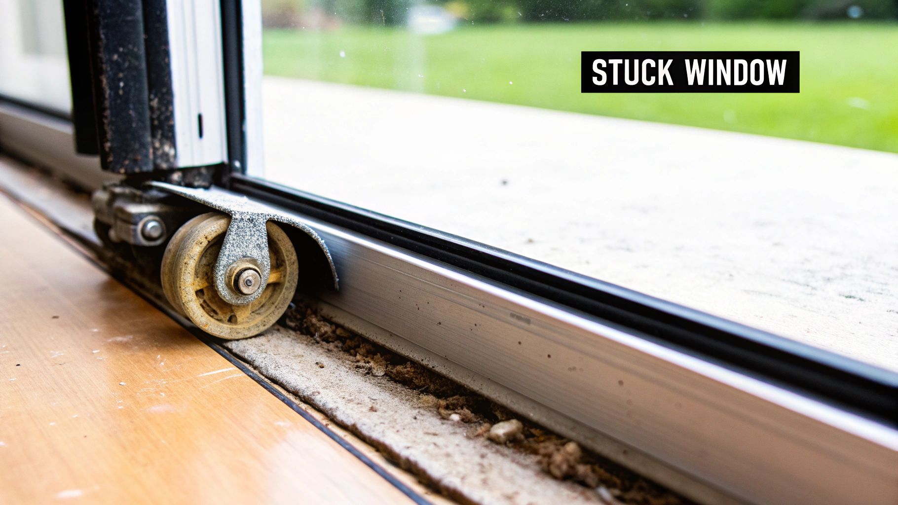 A person's hand easily sliding open a clean window after a roller replacement.