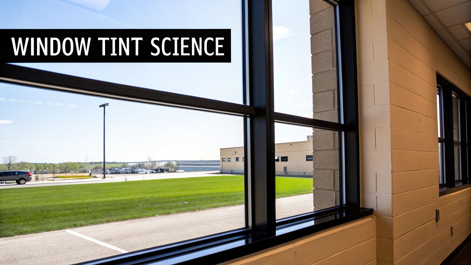 A professional installer applying window tint to a residential window