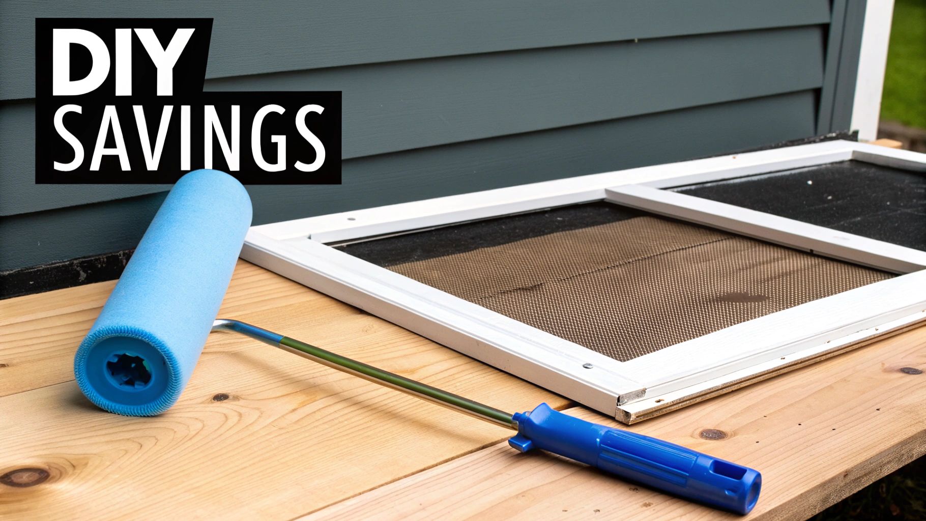 A person using a spline roller tool to install a new screen into a window frame.