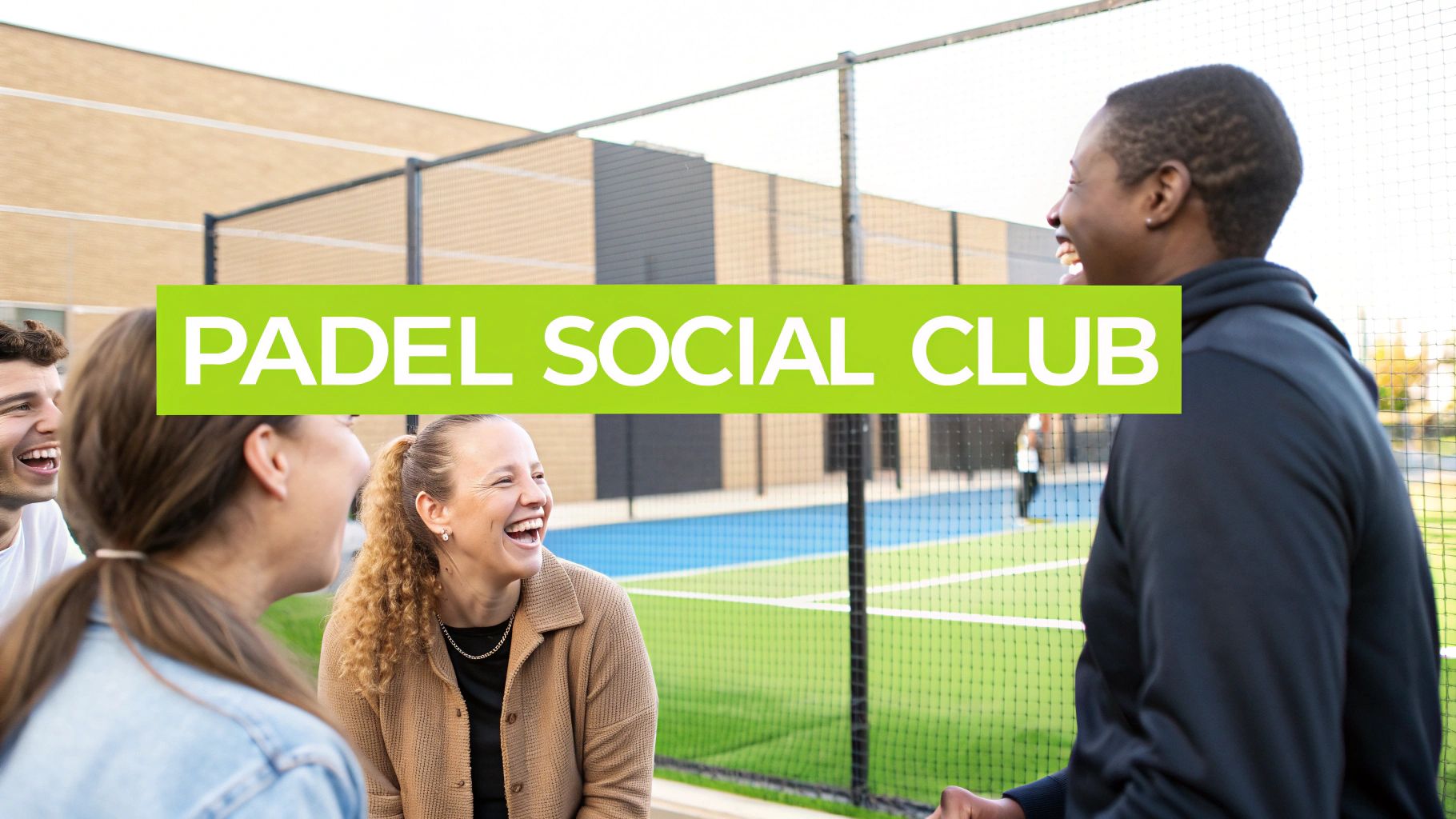 Group of friends laughing after a padel match