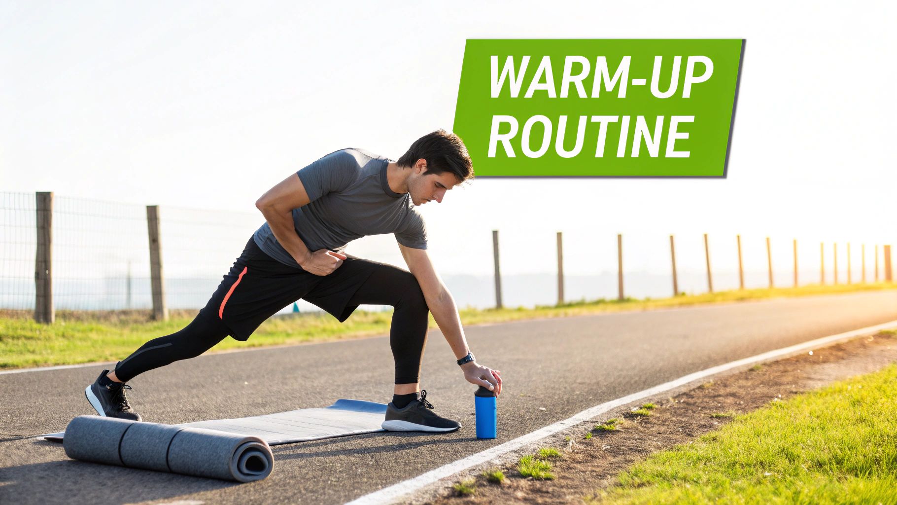 A runner stretching their leg against a wall in an urban setting.