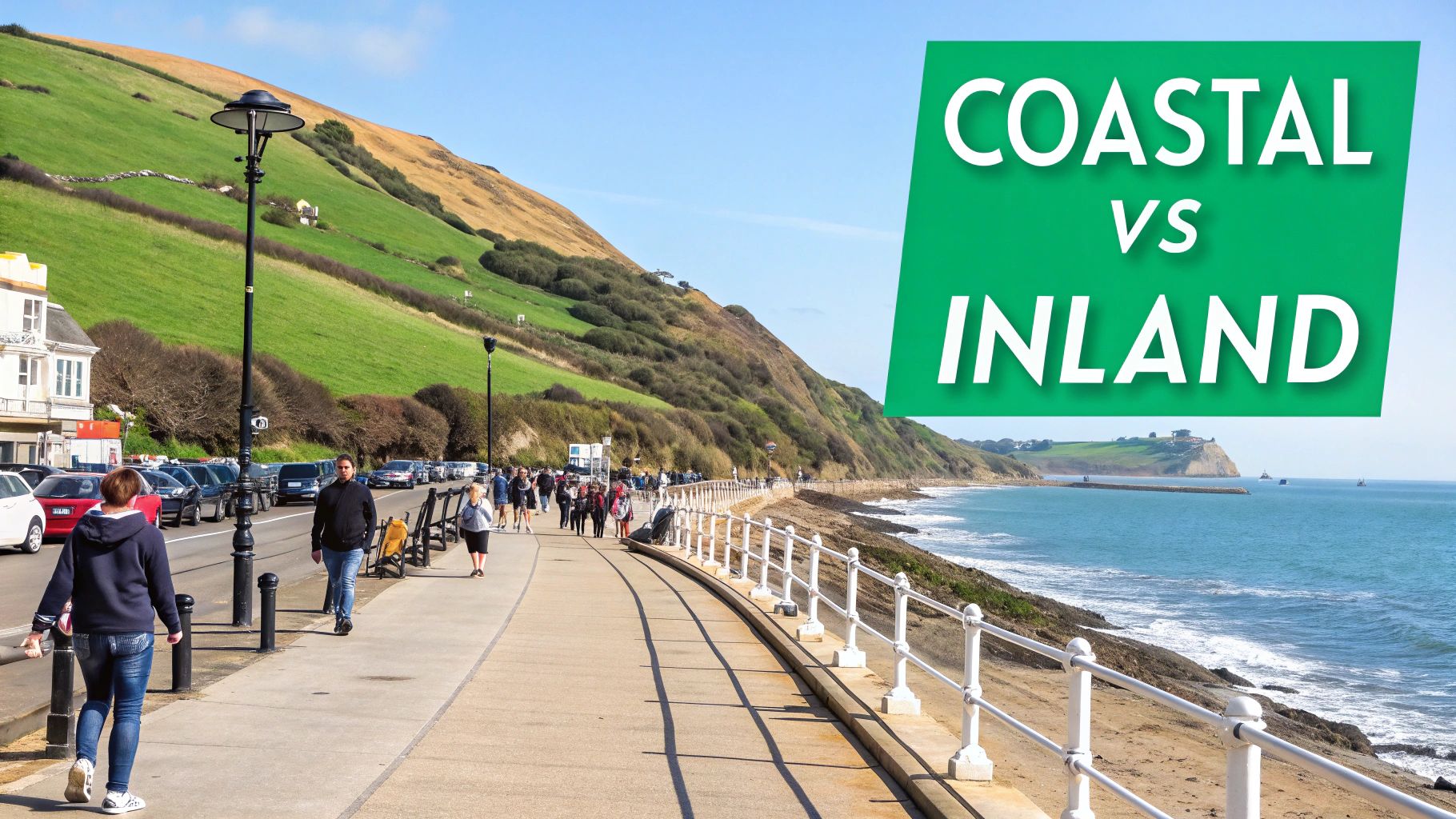 A sunny coastal town in Cyprus with clear blue water