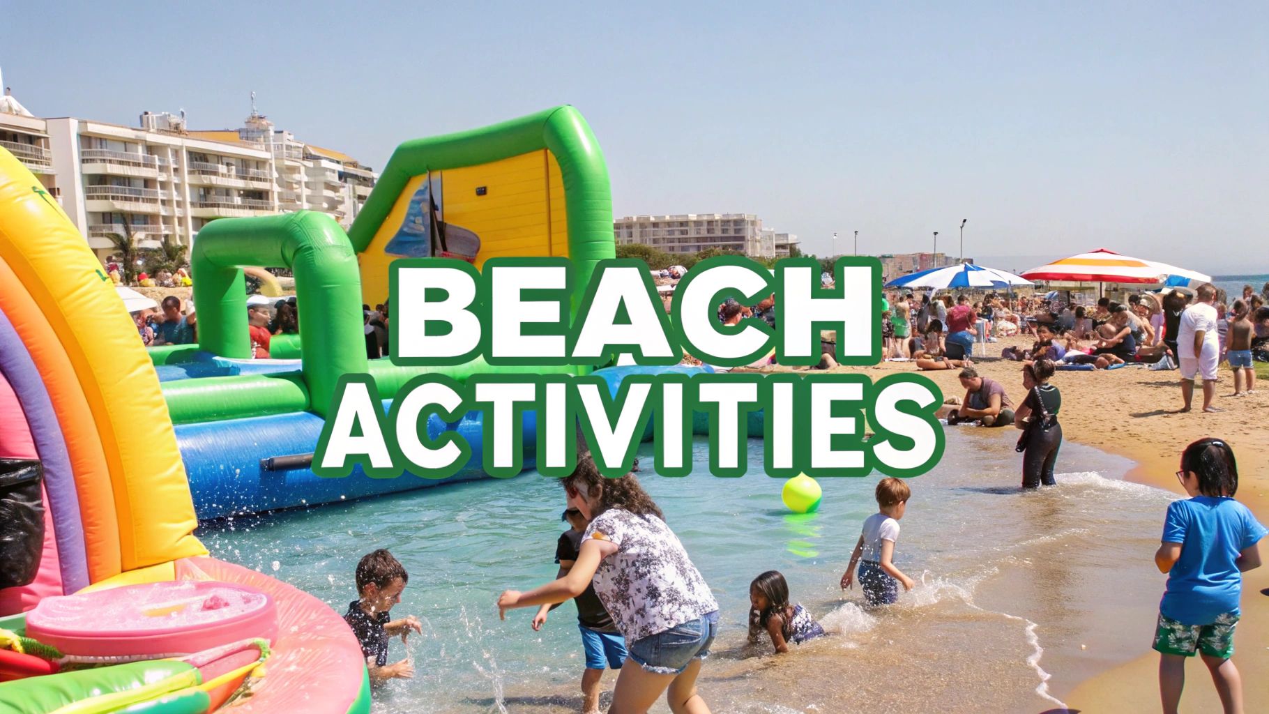 Inflatable water course at a municipal beach in Limassol