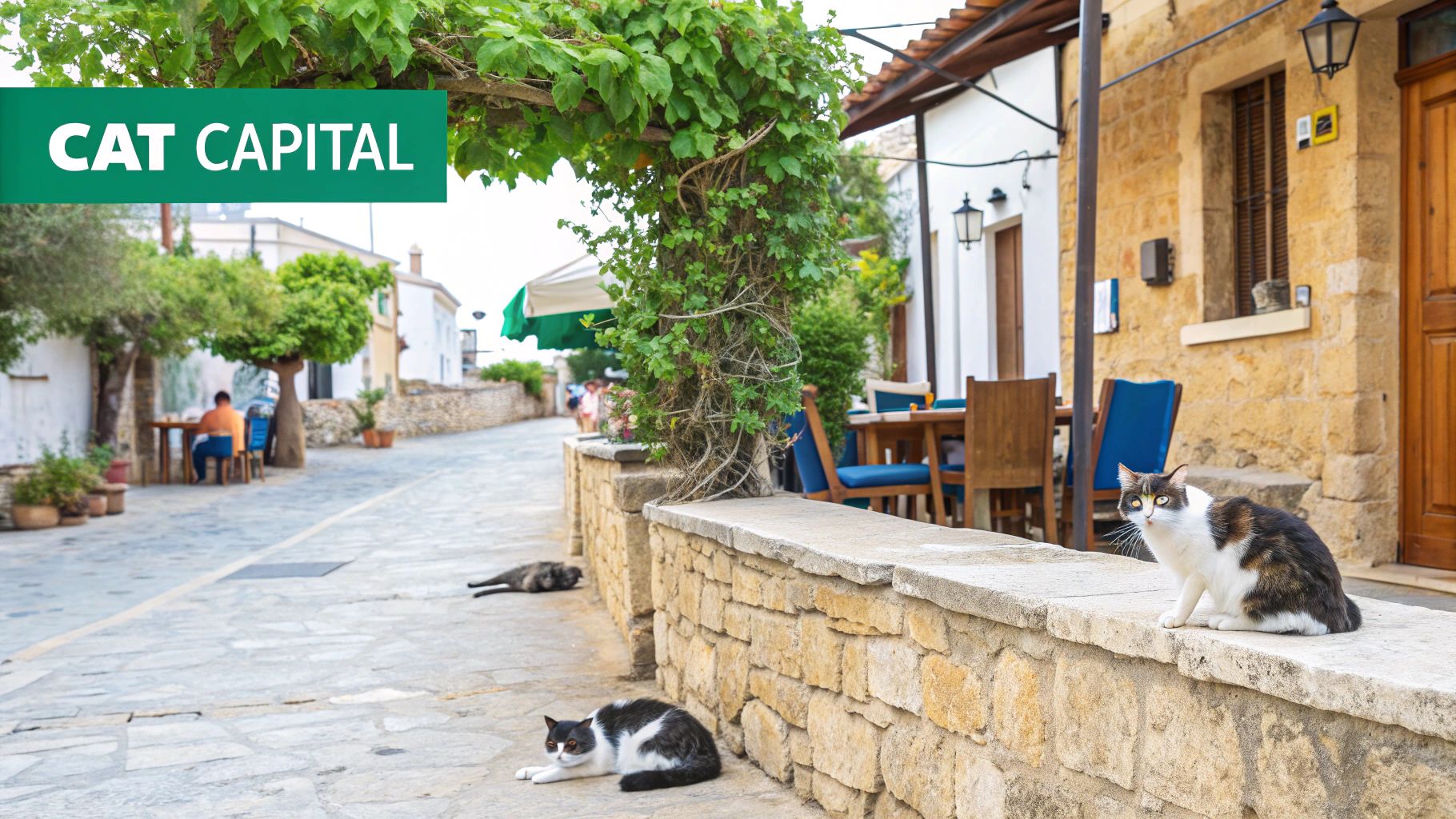 A ginger cat resting on a traditional Cypriot stone wall