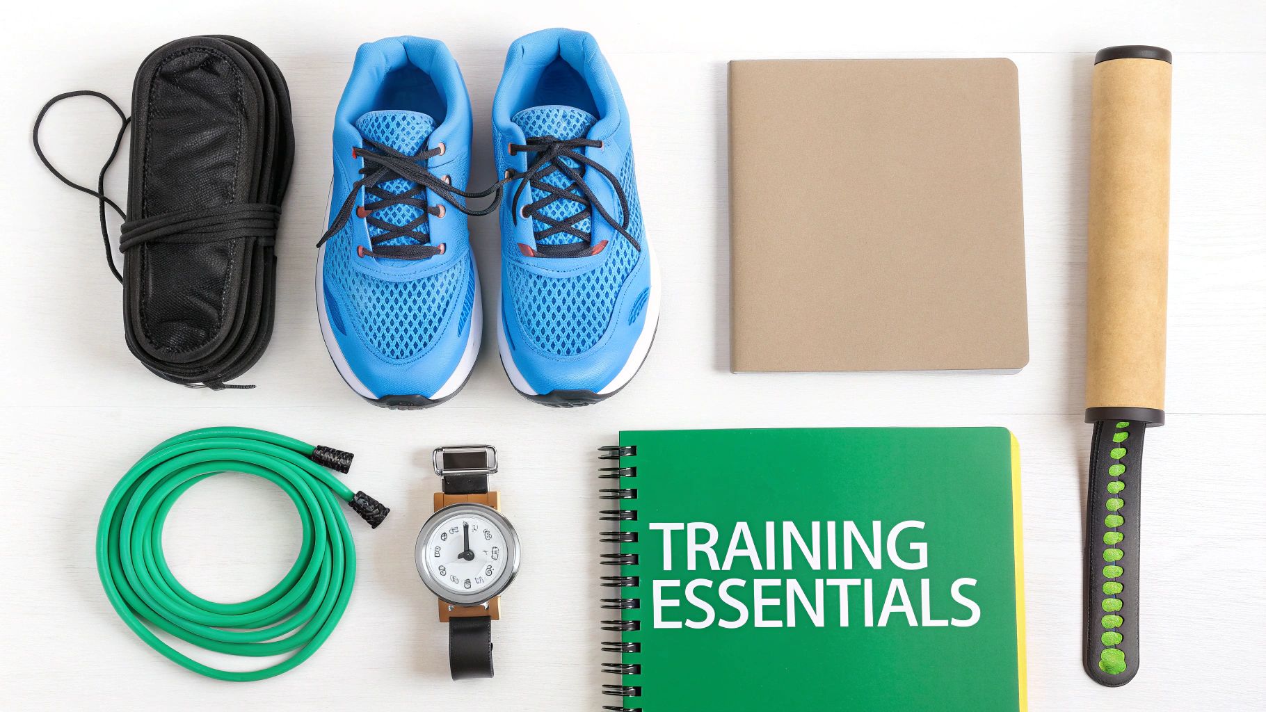 Runner stretching on a track with a scenic background.