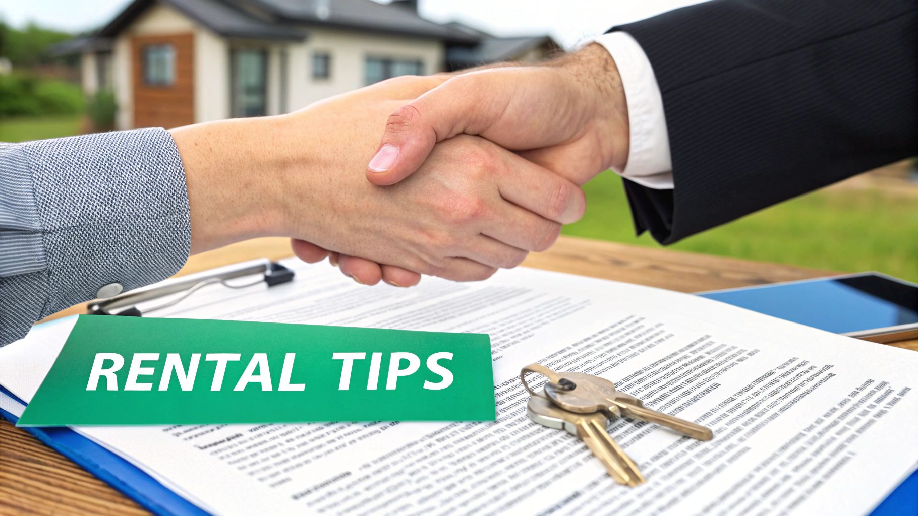 Image of a person holding keys in front of a new home