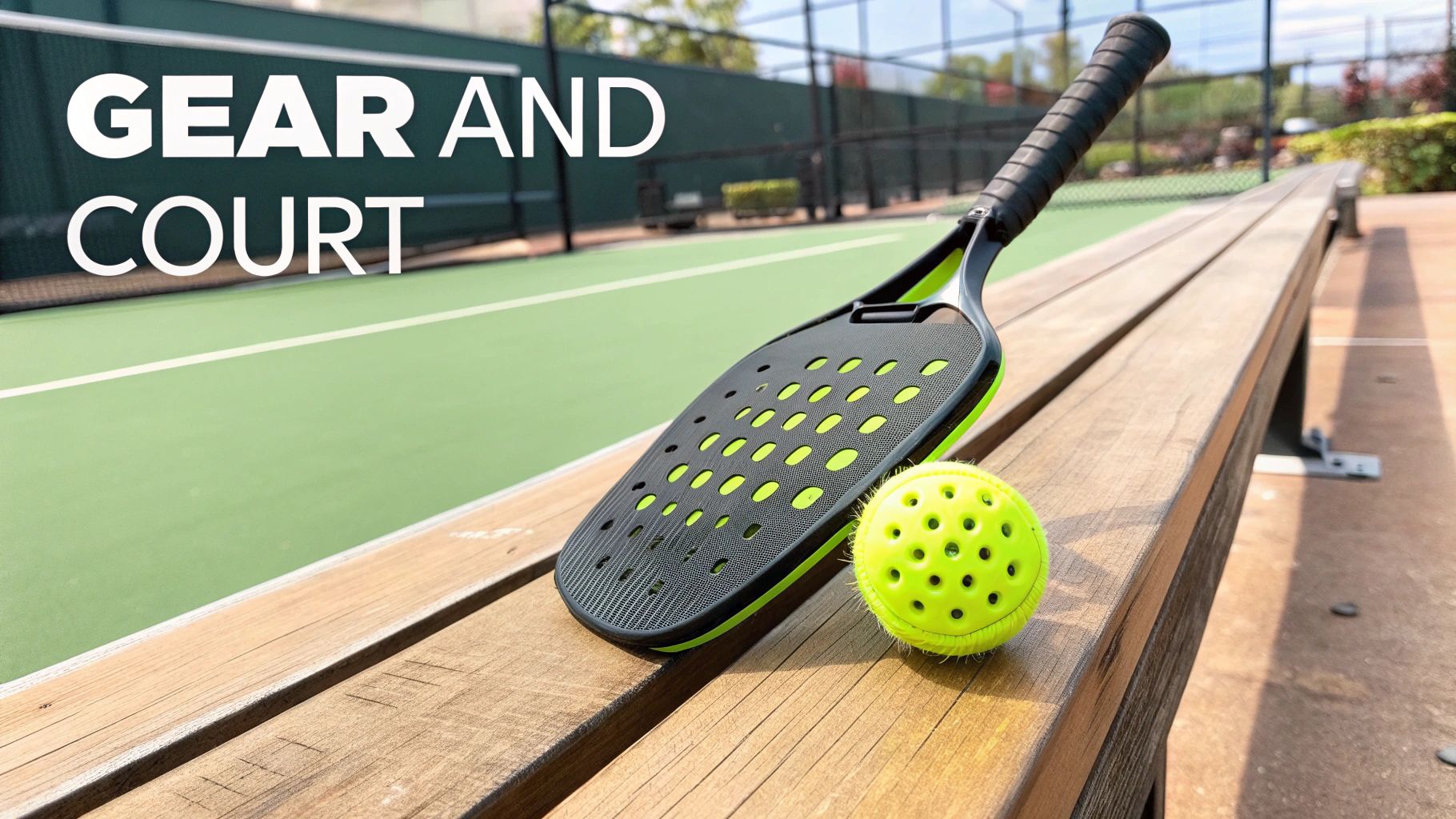 A person holding a paddle ball paddle and ball on a court
