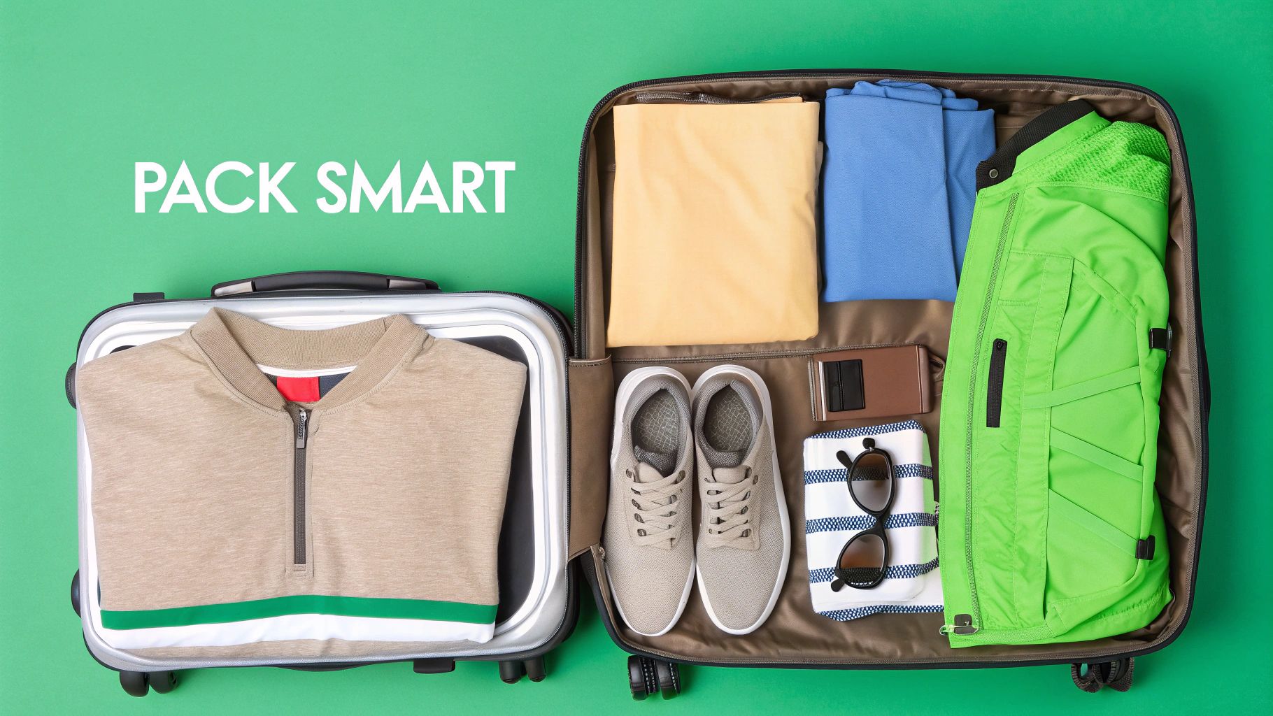 A suitcase being packed with spring clothes for a trip to Cyprus