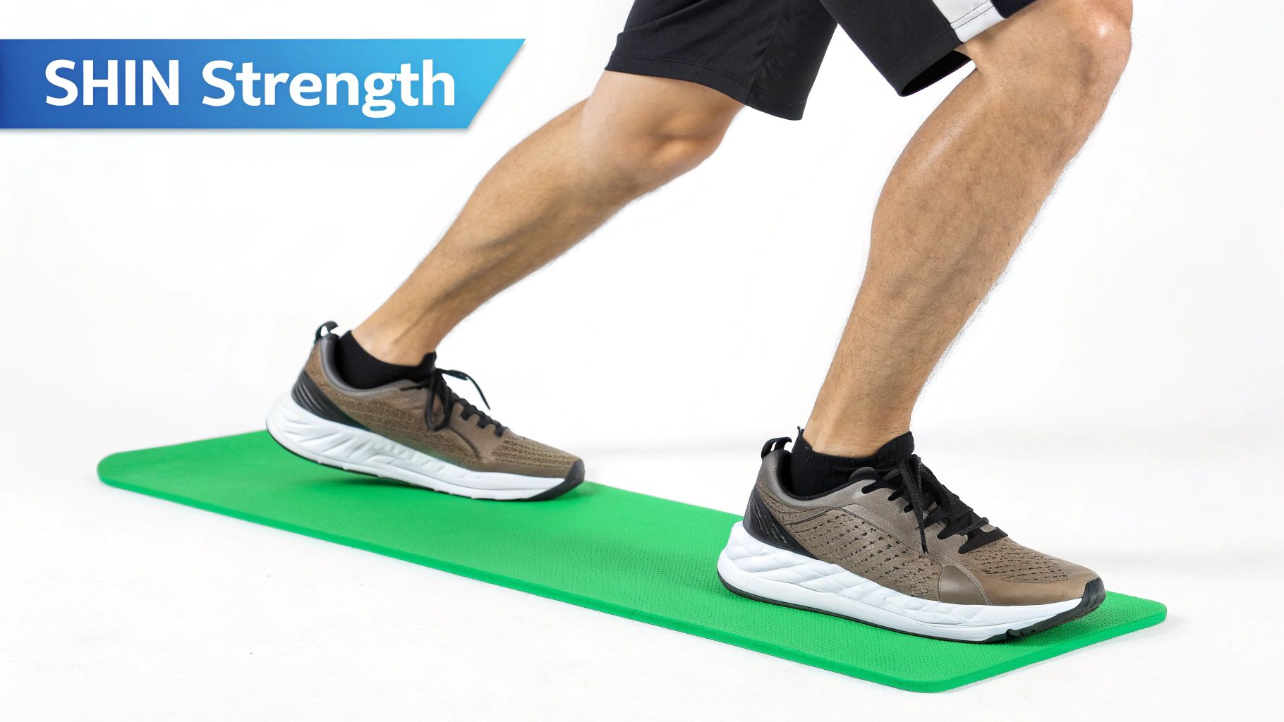A person doing calf raises to strengthen their lower legs.