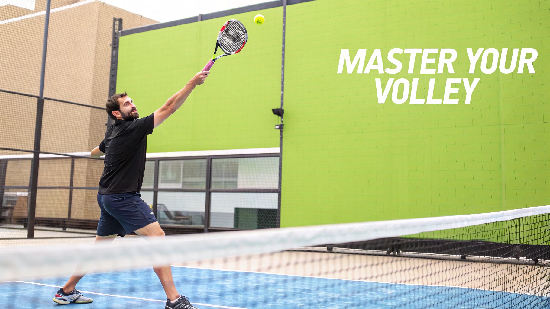 A padel coach giving instructions to two players on a court.
