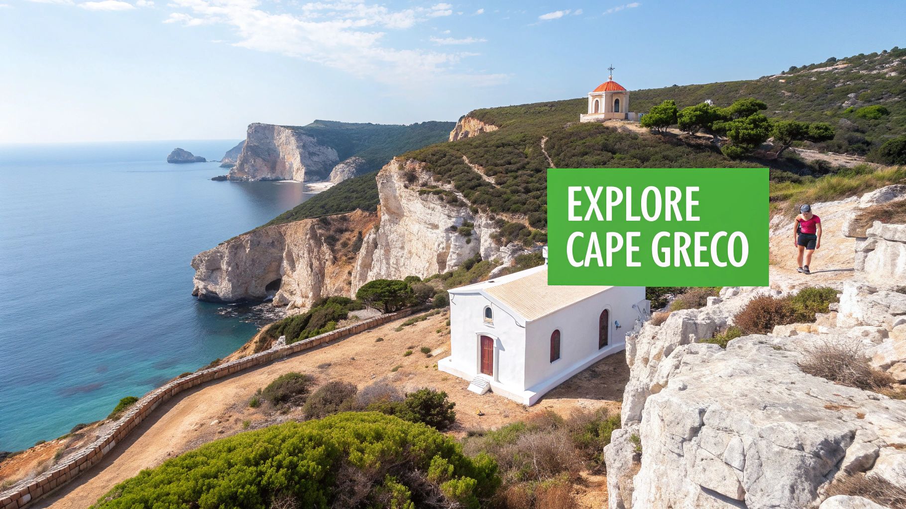 A church on a hilltop overlooking the Protaras coastline