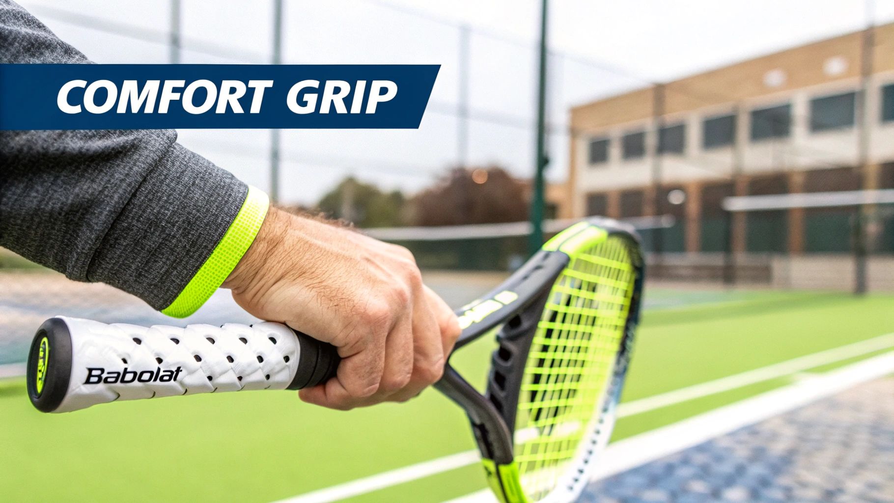 A Babolat padel racket is shown in action on a court, capturing the intensity of a match.