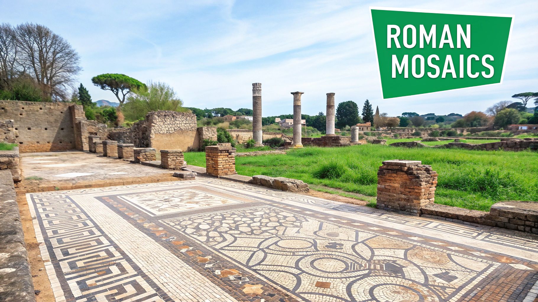 The intricate mosaic floors inside the House of Dionysus at the Paphos Archaeological Park
