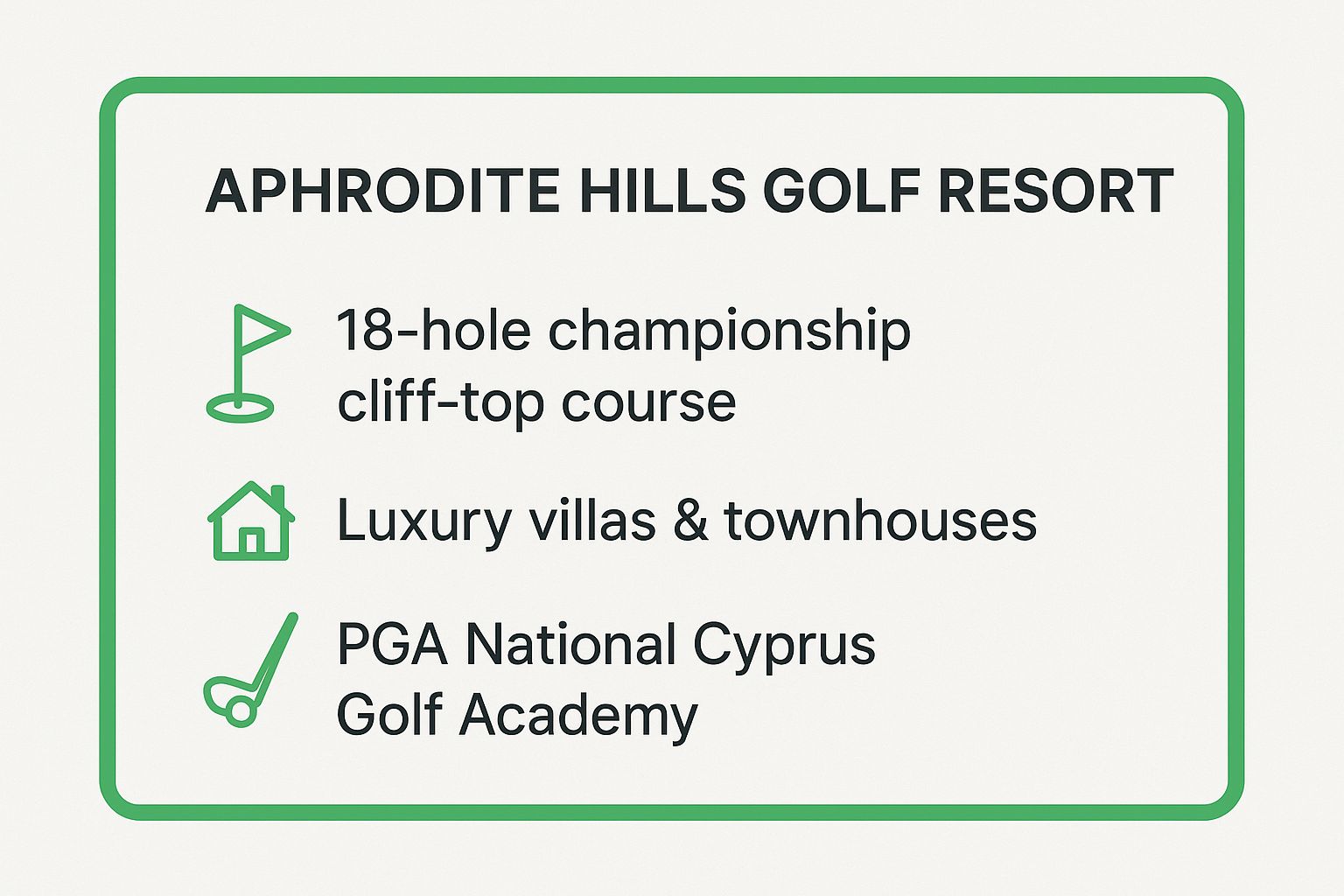 Infographic showing key data about Aphrodite Hills Golf Resort