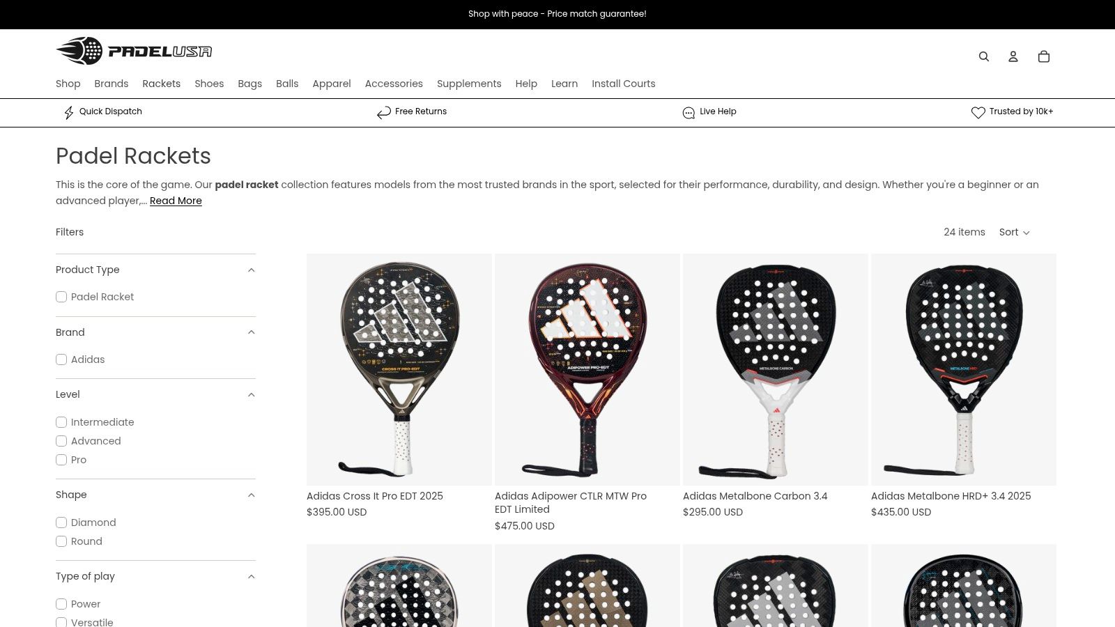 Padel USA – US specialty retailer (broad adidas selection)