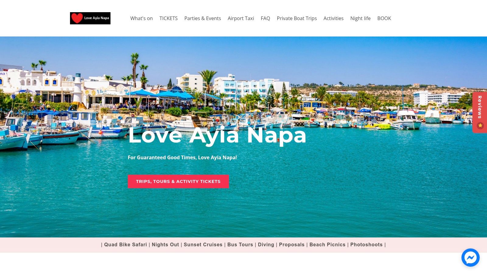 A screenshot of the Love Ayia Napa website showcasing boat trip options