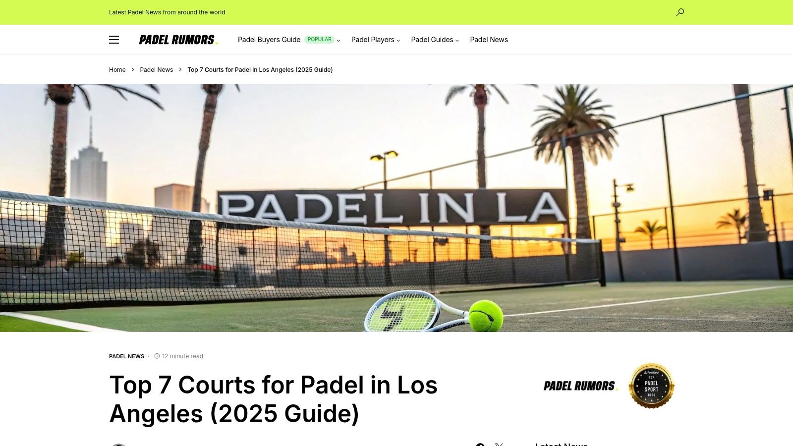 A person playing padel on a court with the text 'Padel Courts in Los Angeles' overlaid.