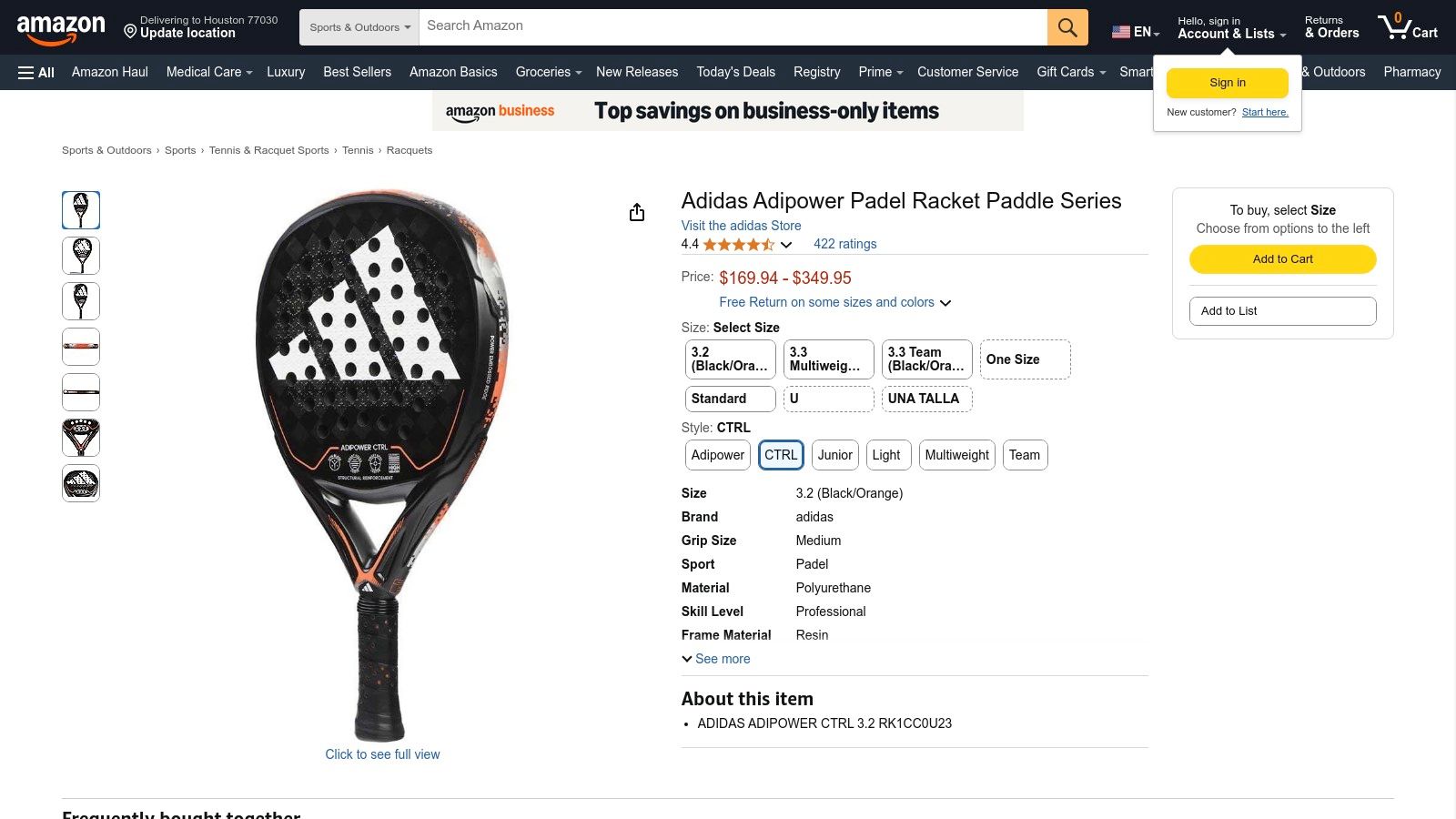 Amazon (US) – Marketplace listings for adidas padel