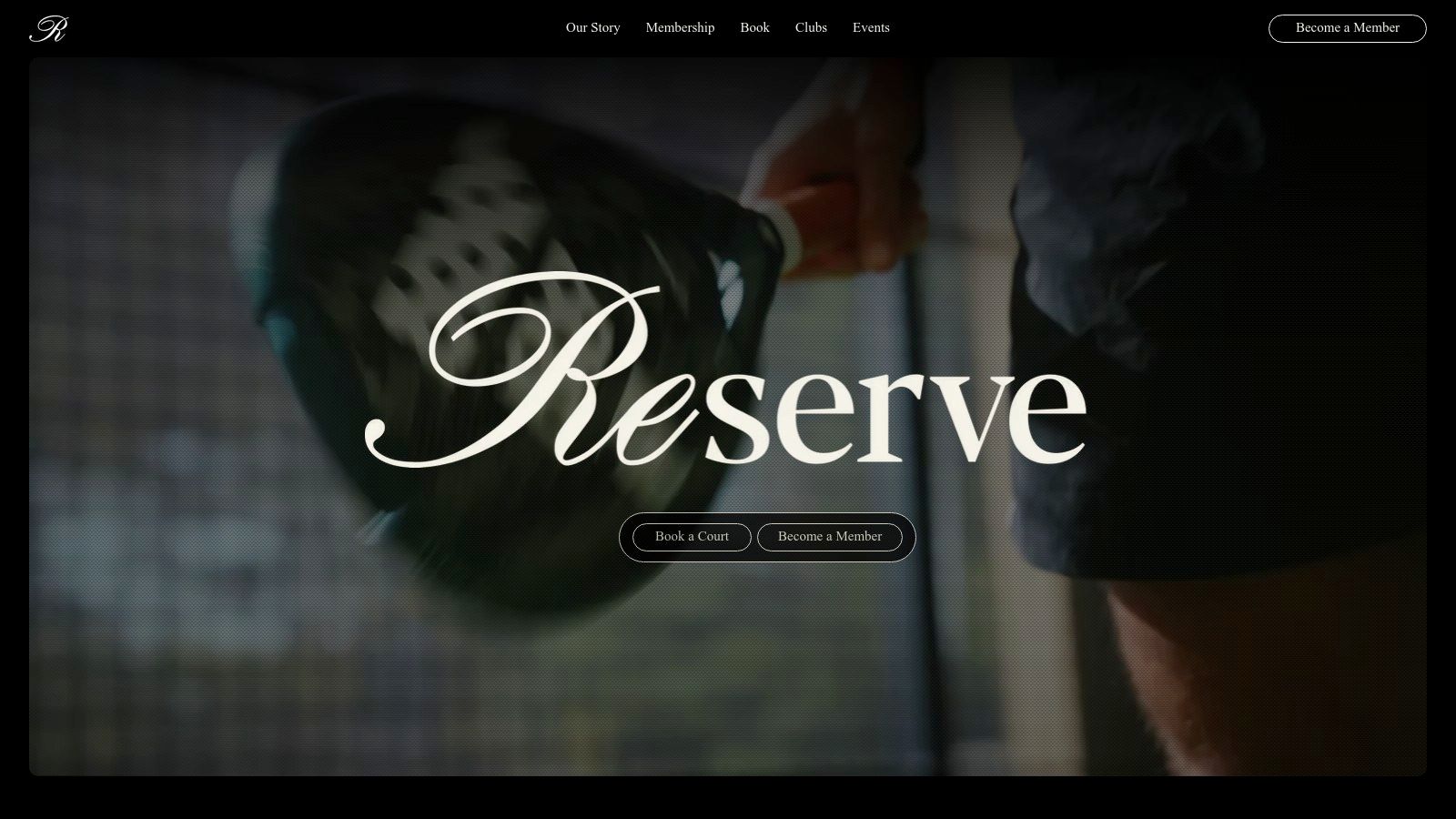 Reserve Padel's website showcases its premium facilities, including indoor and outdoor courts.