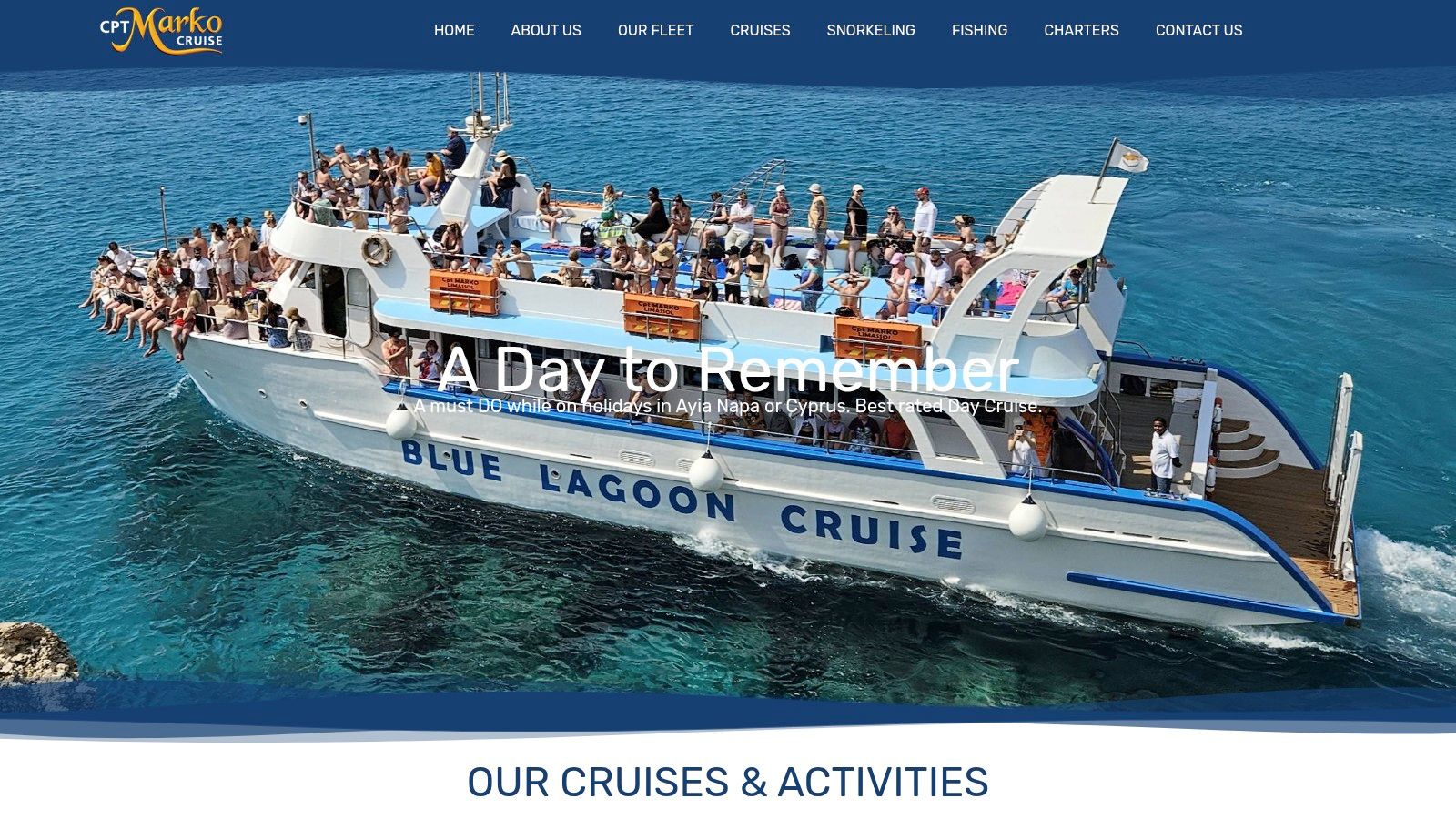 A screenshot of the Captain Marko Cruises website homepage