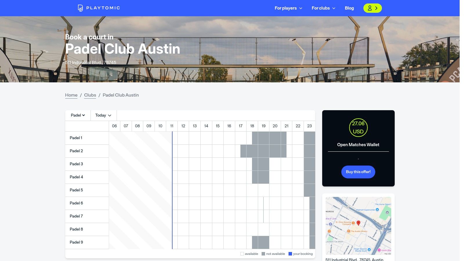 Playtomic – Padel Club Austin booking page