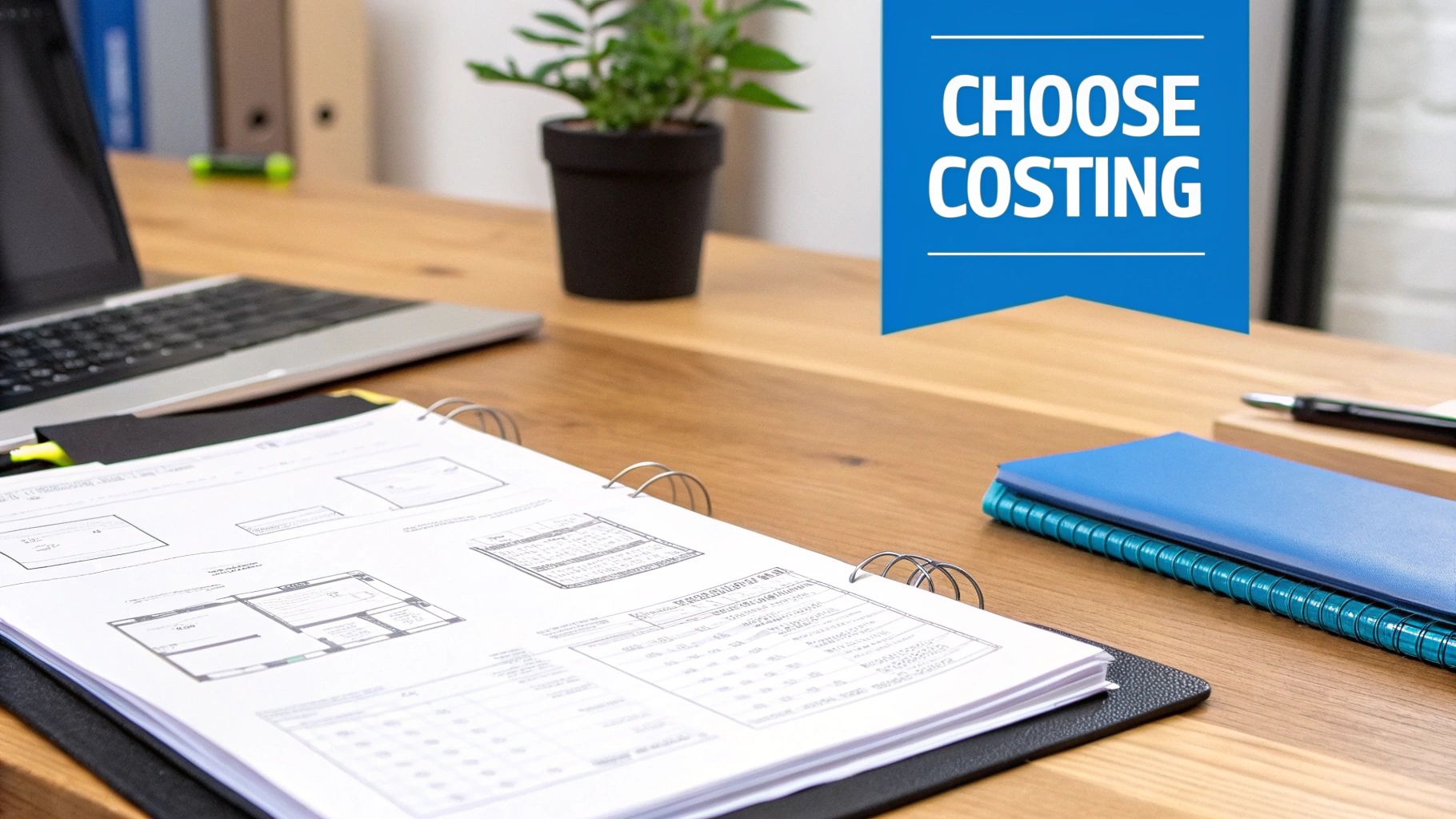 Two professionals at a desk comparing documents, one representing job costing and the other process costing