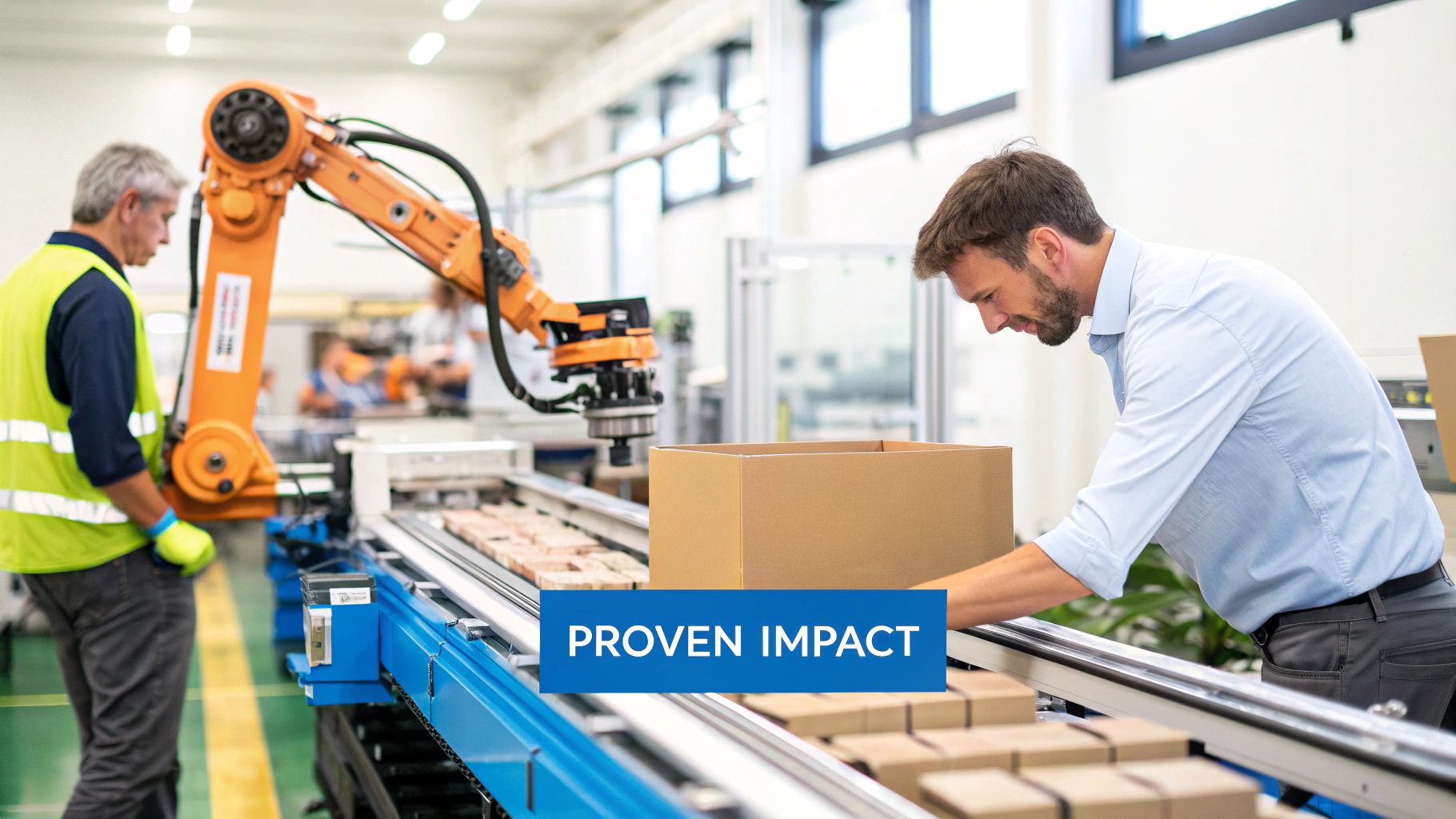 A robotic arm working on a modern car assembly line