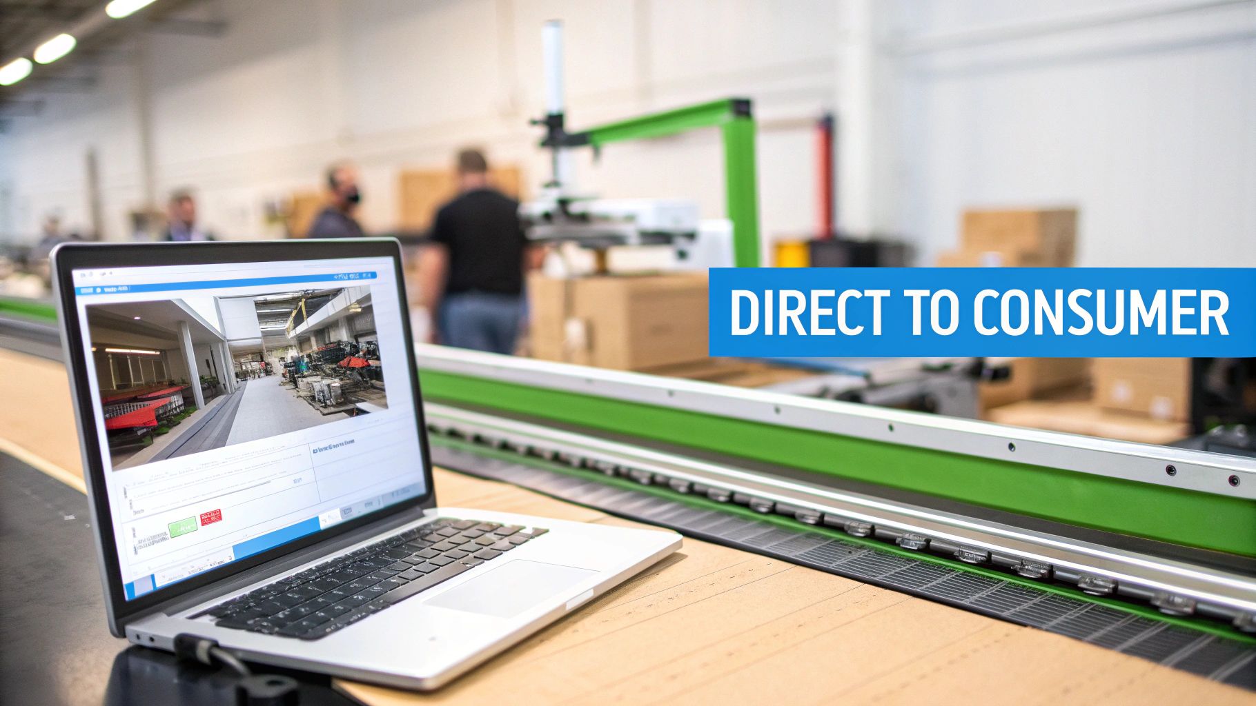A modern warehouse with workers processing online orders, showcasing the blend of manufacturing and ecommerce.