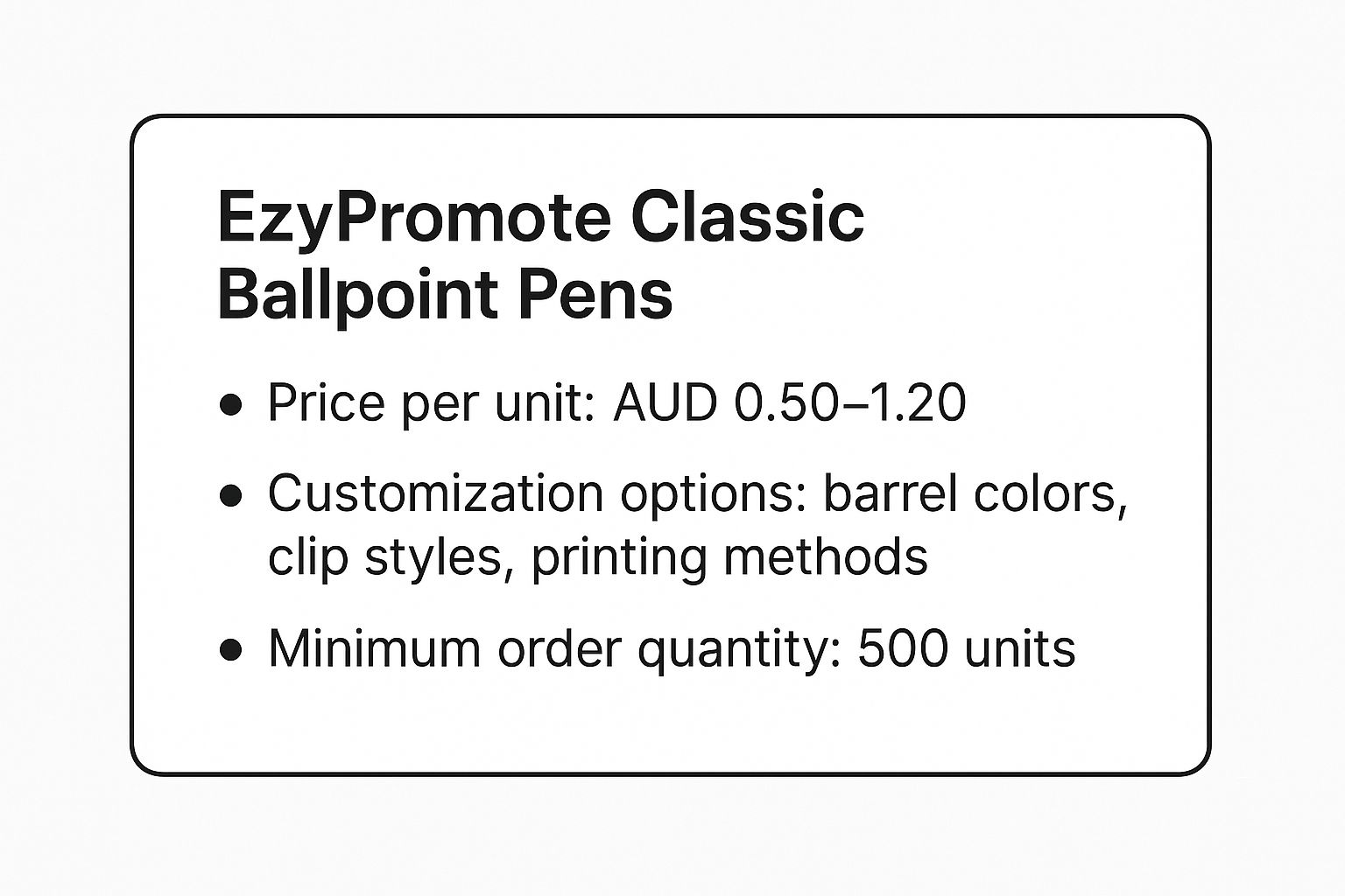 Infographic showing key data about EzyPromote Classic Ballpoint Pens