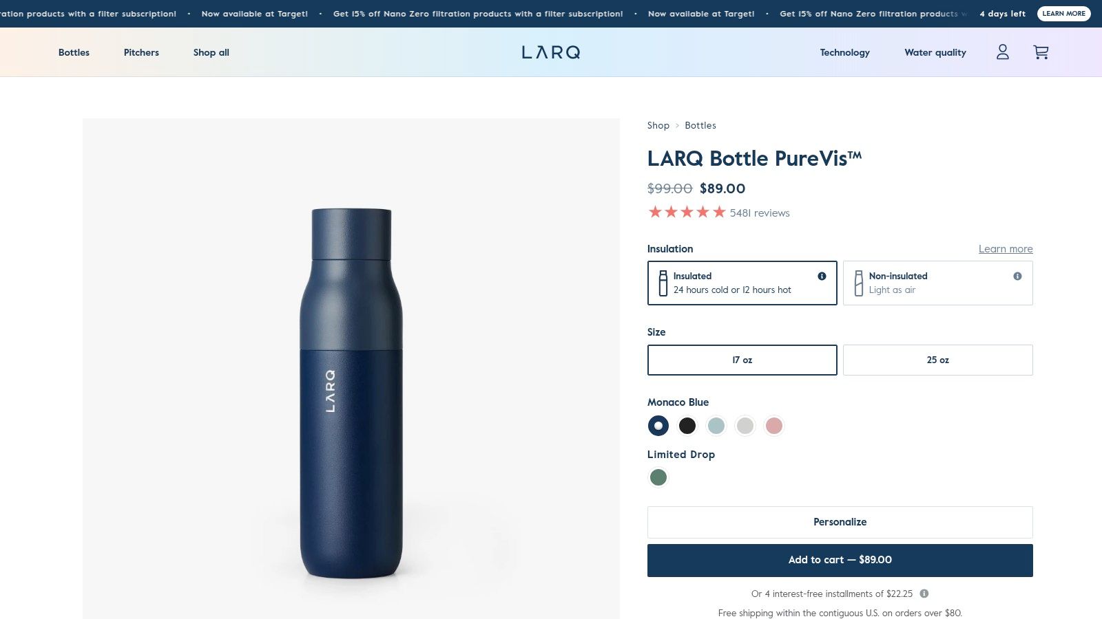 LARQ Self-Cleaning Water Bottle