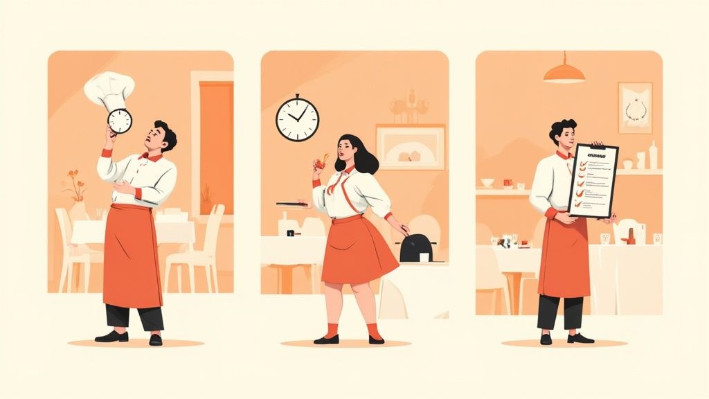 Ein Koch bereitet konzentriert ein Gericht in einer professionellen Küche zu