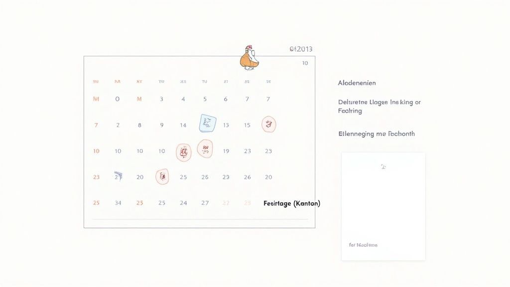Eine Person markiert Abwesenheitstage in einem digitalen Kalender auf einem Tablet.