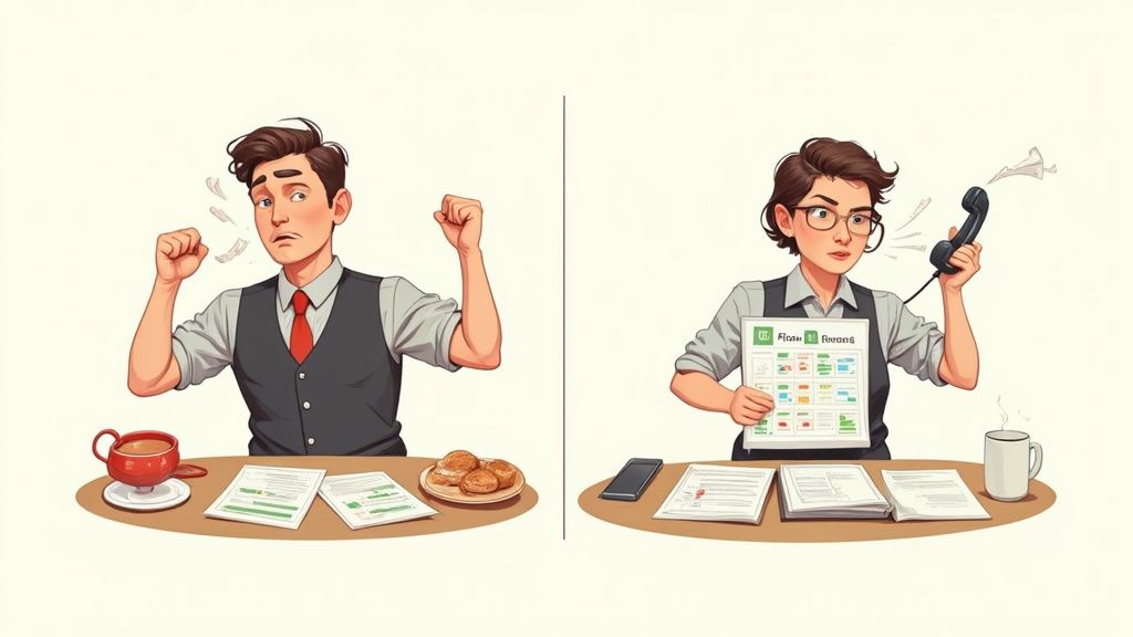 Ein Planer arbeitet am Laptop an einer Personalplanungs-Software.