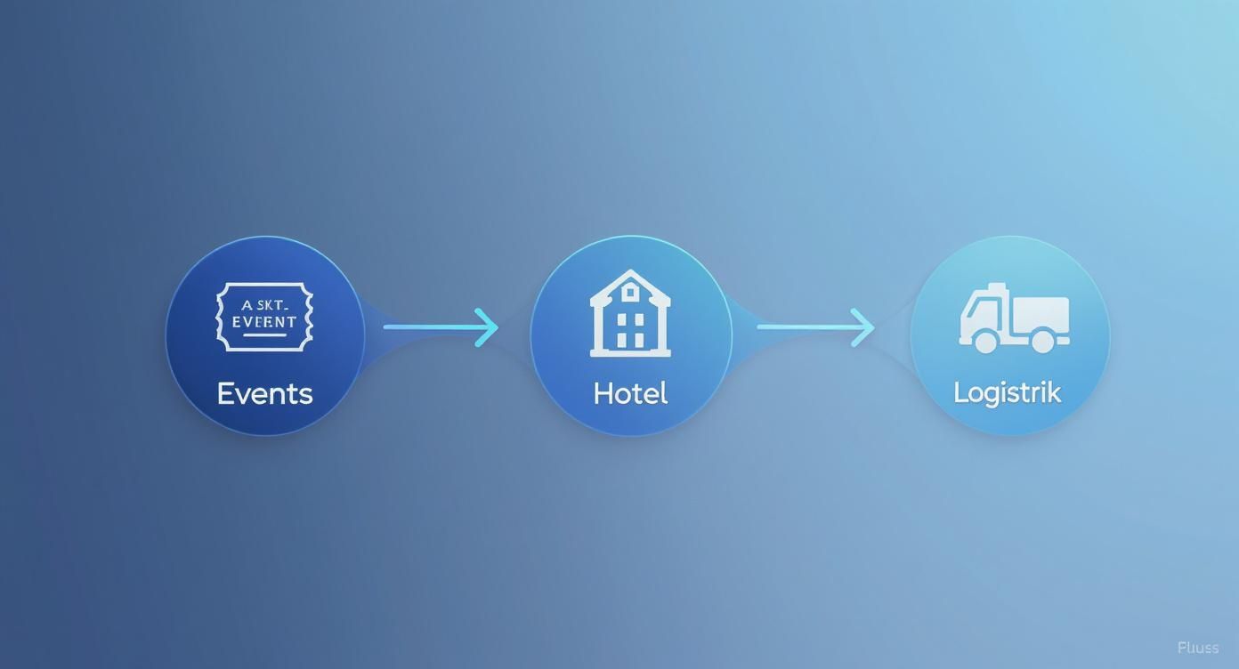 Infografik, die den Prozessfluss der Personaleinsatzplanung in den Branchen Events, Hotel und Logistik darstellt