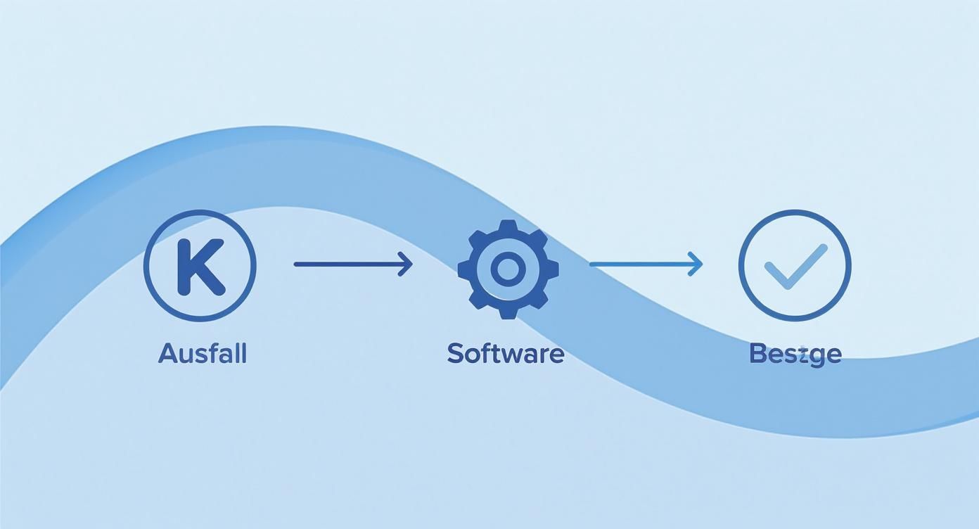 Flussdiagramm zeigt den Prozess von einem Ausfall zu einer erfolgreichen Besetzung durch Software.