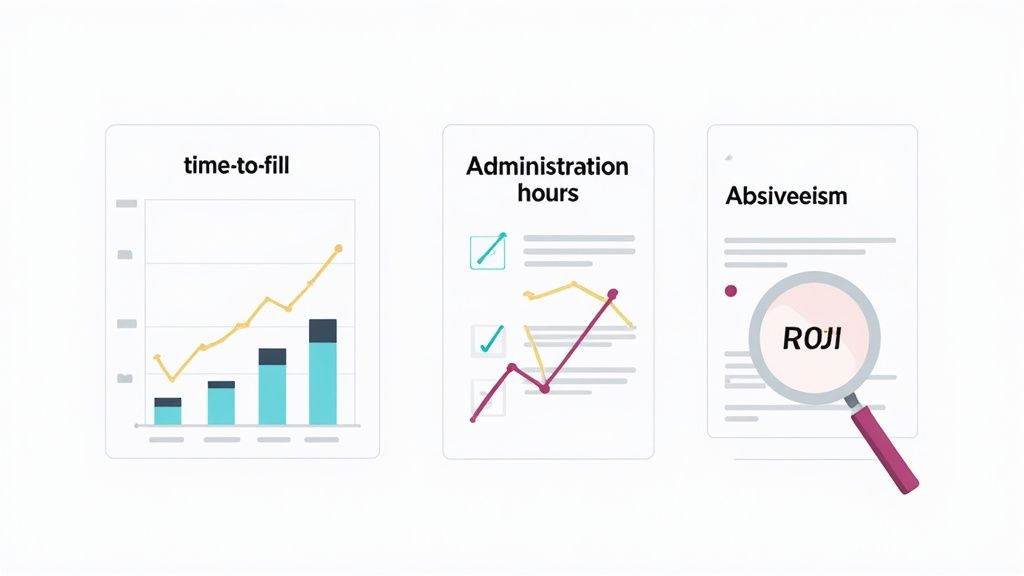 Eine Person analysiert Daten auf einem Tablet-Bildschirm, der Diagramme und Grafiken zeigt.