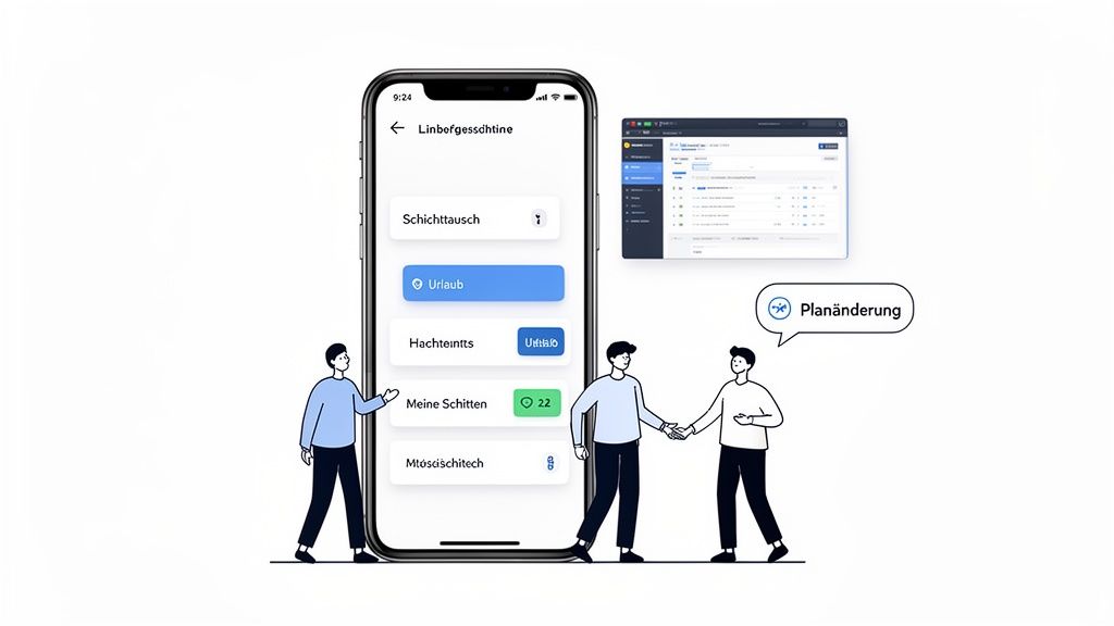 Benutzerfreundliche App für effiziente Schichtplanung und Urlaubsverwaltung im Team, inklusive Planänderungen.
