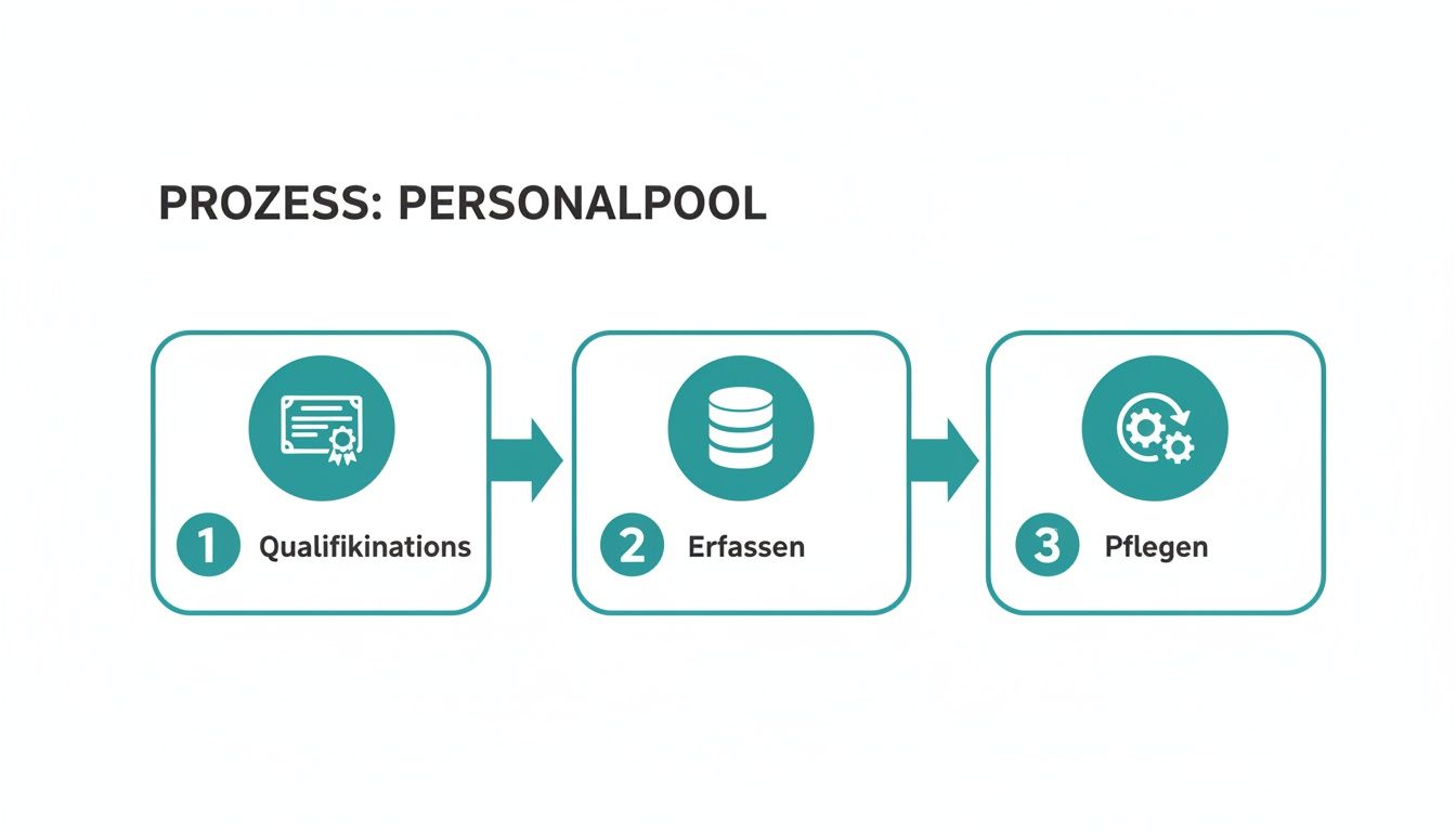 Prozessdiagramm zum Personalpool-Management: Qualifikationen erfassen, Mitarbeiterdaten speichern und pflegen.