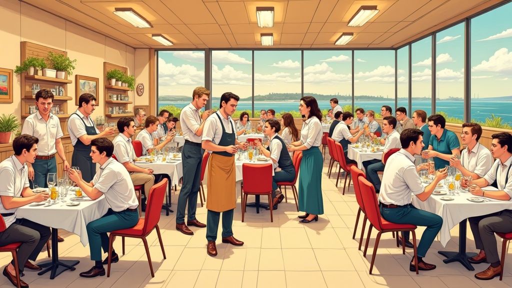 Ein Team plant gemeinsam an einem Tisch mit bunten Notizzetteln.