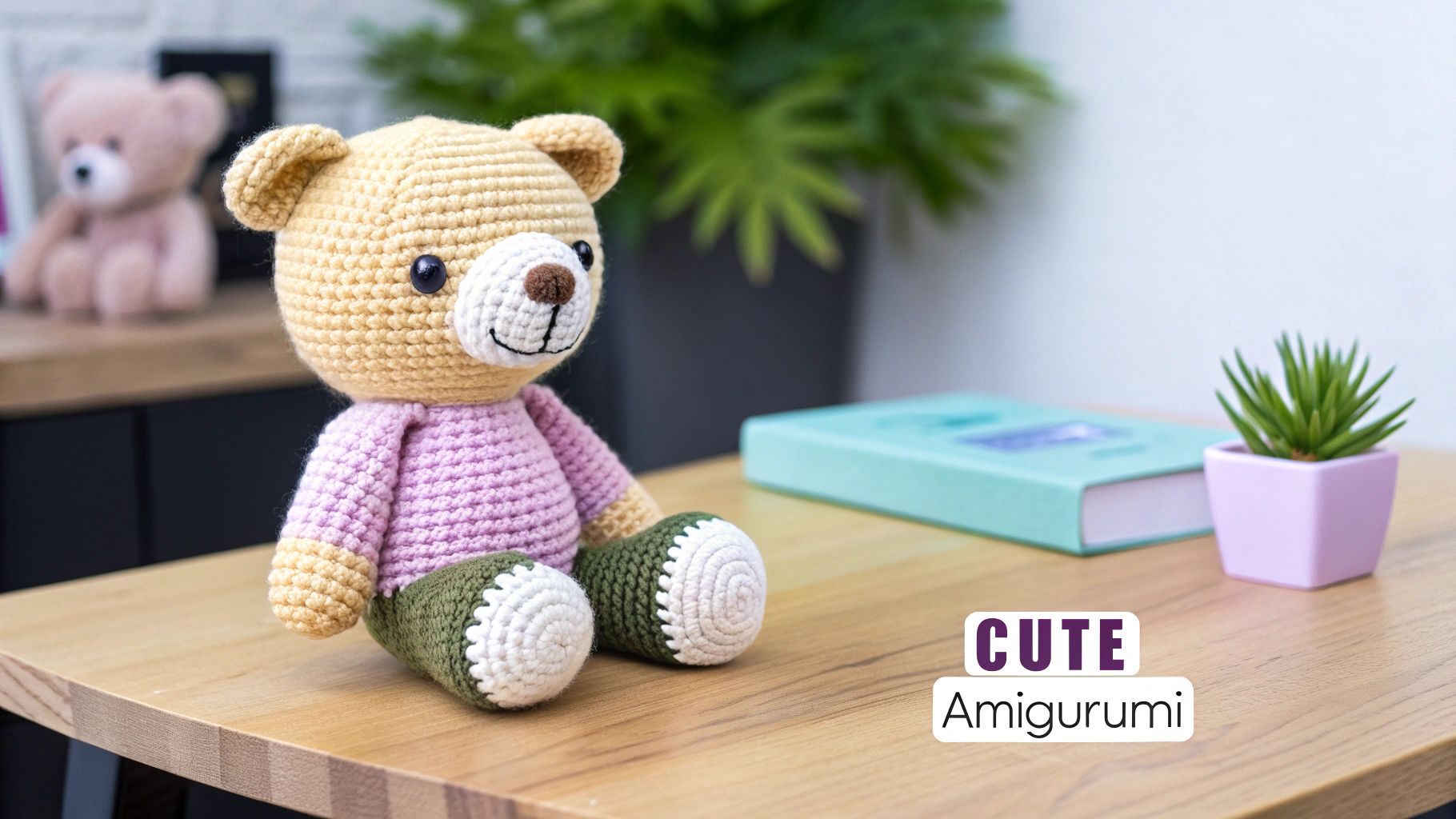 Amigurumi of a bee, avocado, and other cute characters