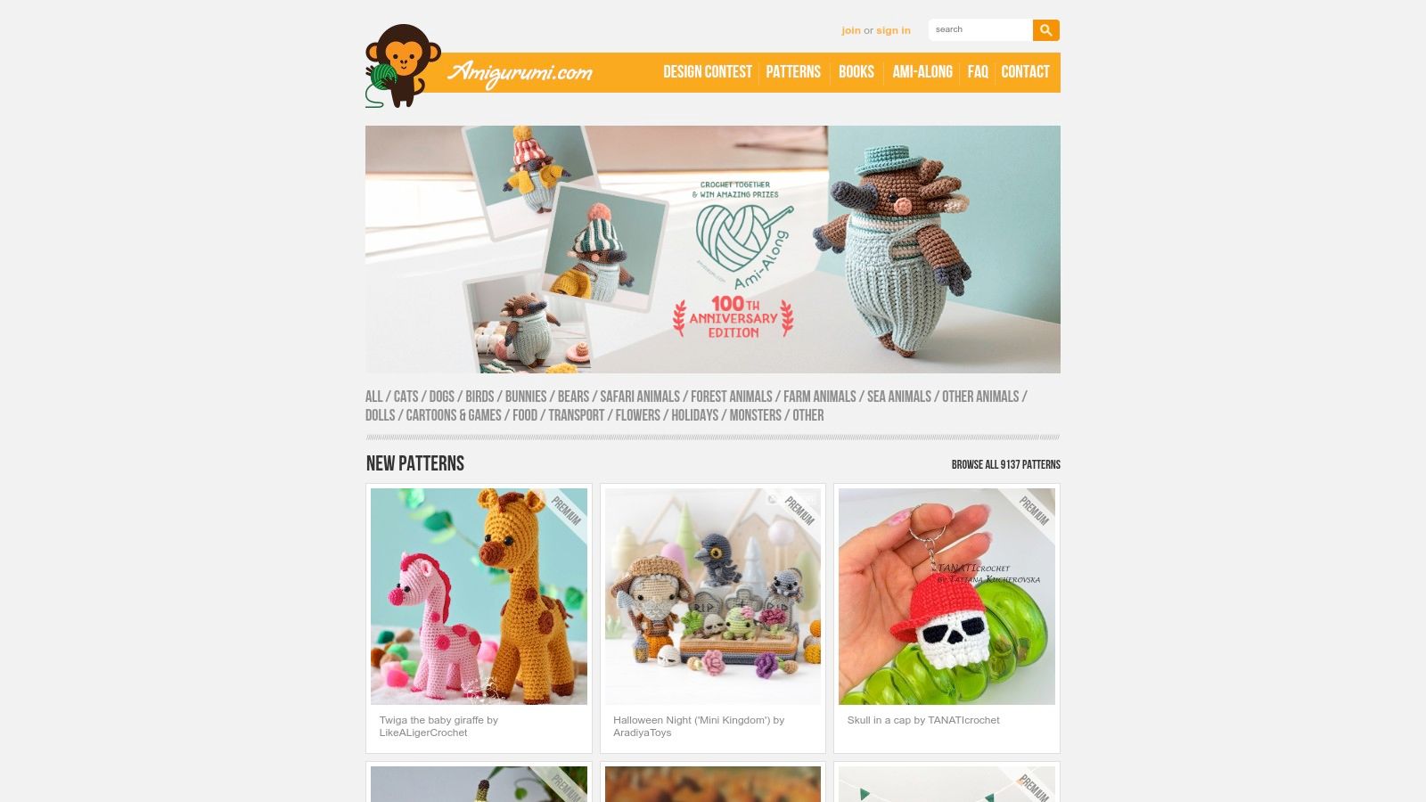 A collage of colorful amigurumi animal patterns available on Amigurumi.com