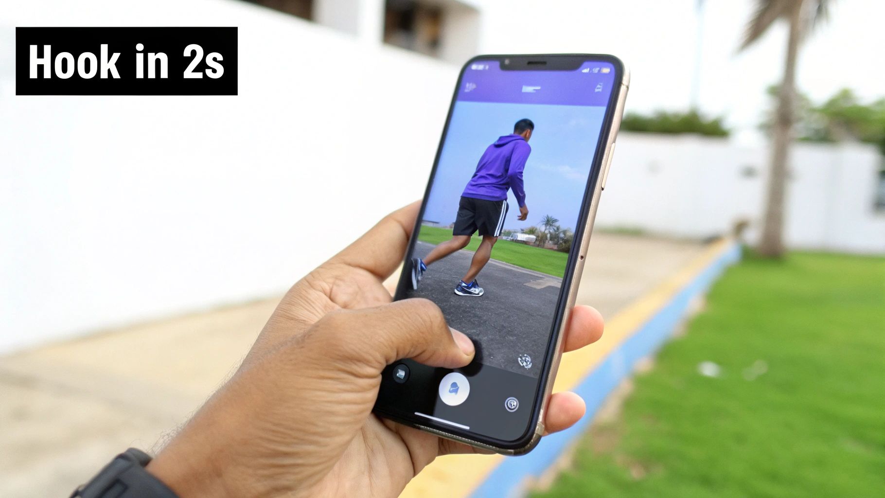 A person editing a video on a laptop with creative graphics overlaid