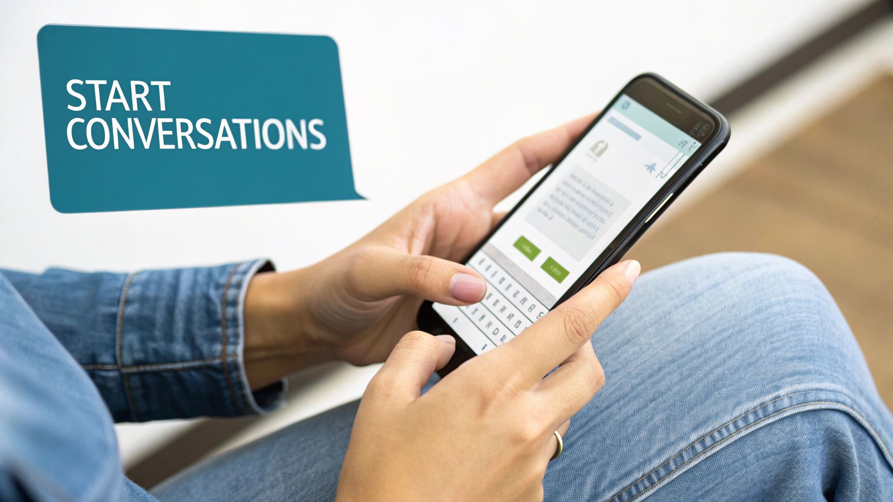 A person typing on a laptop, with chat bubbles showing a conversation starting, illustrating effective communication.