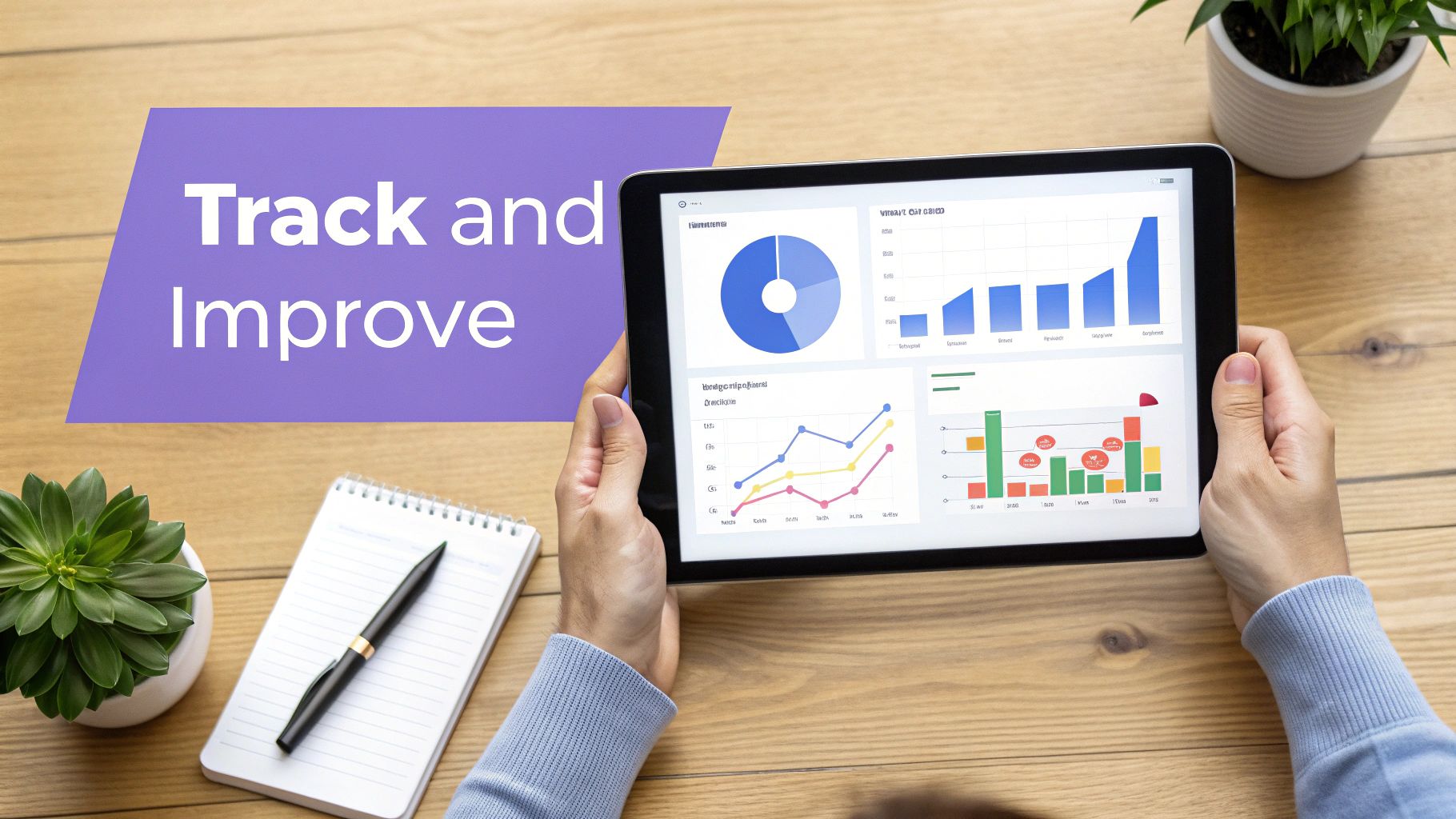 A digital dashboard showing graphs and charts with key metrics like CTR and conversion rates, illustrating the process of measuring CTA success.