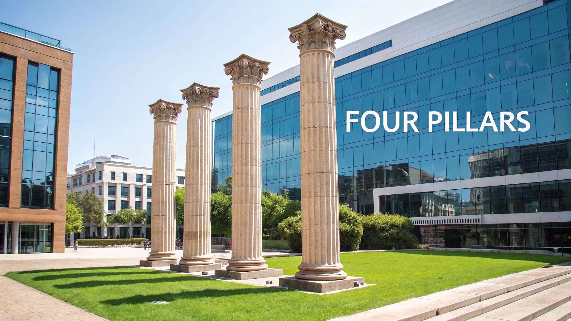 Four gears interlocking, representing the four pillars of reputation management