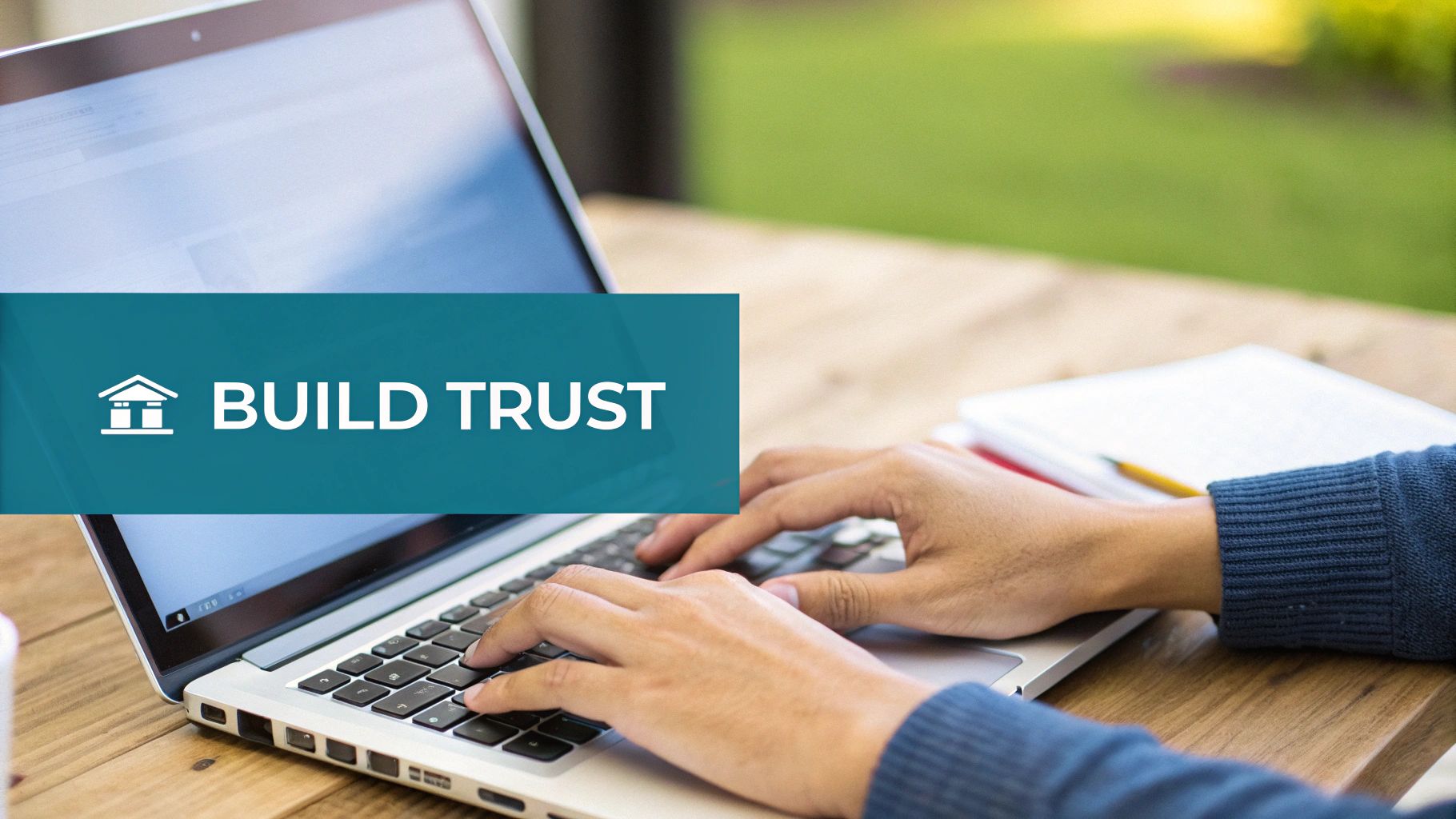 A person thoughtfully writing a response on a laptop, showing care and consideration.