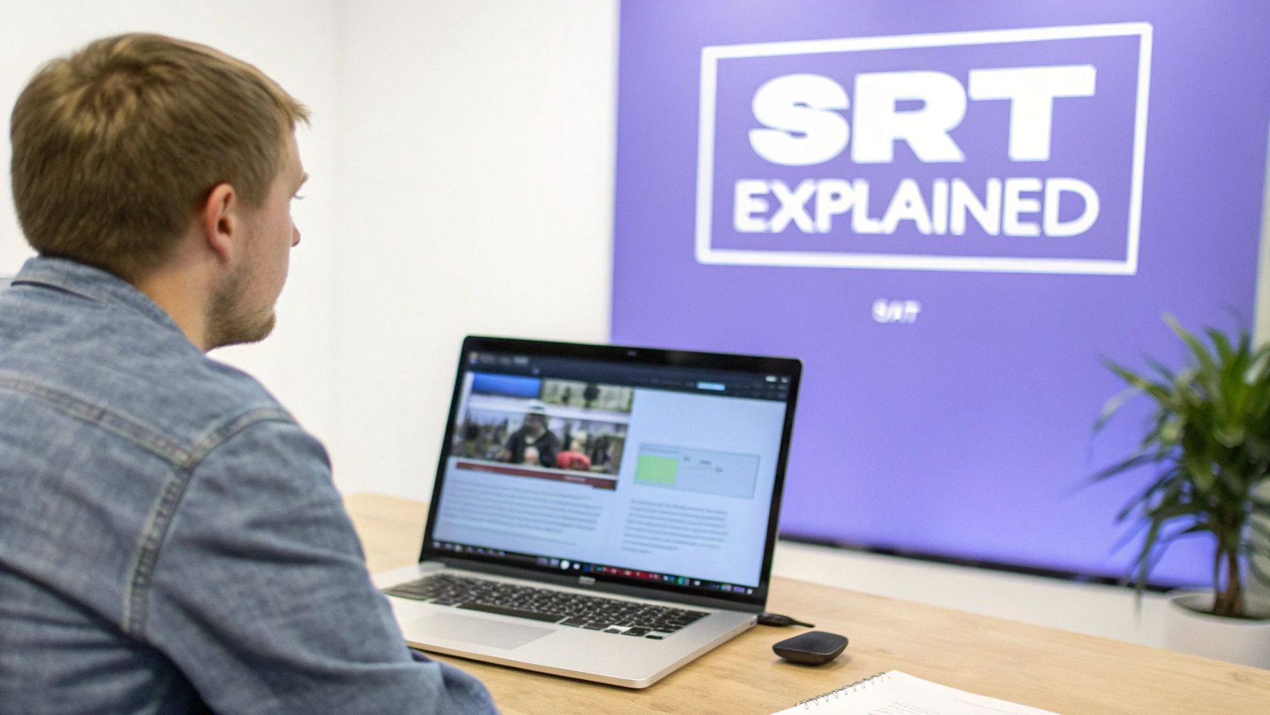 Close-up of an SRT file's code on a computer screen, showing timestamps and text.