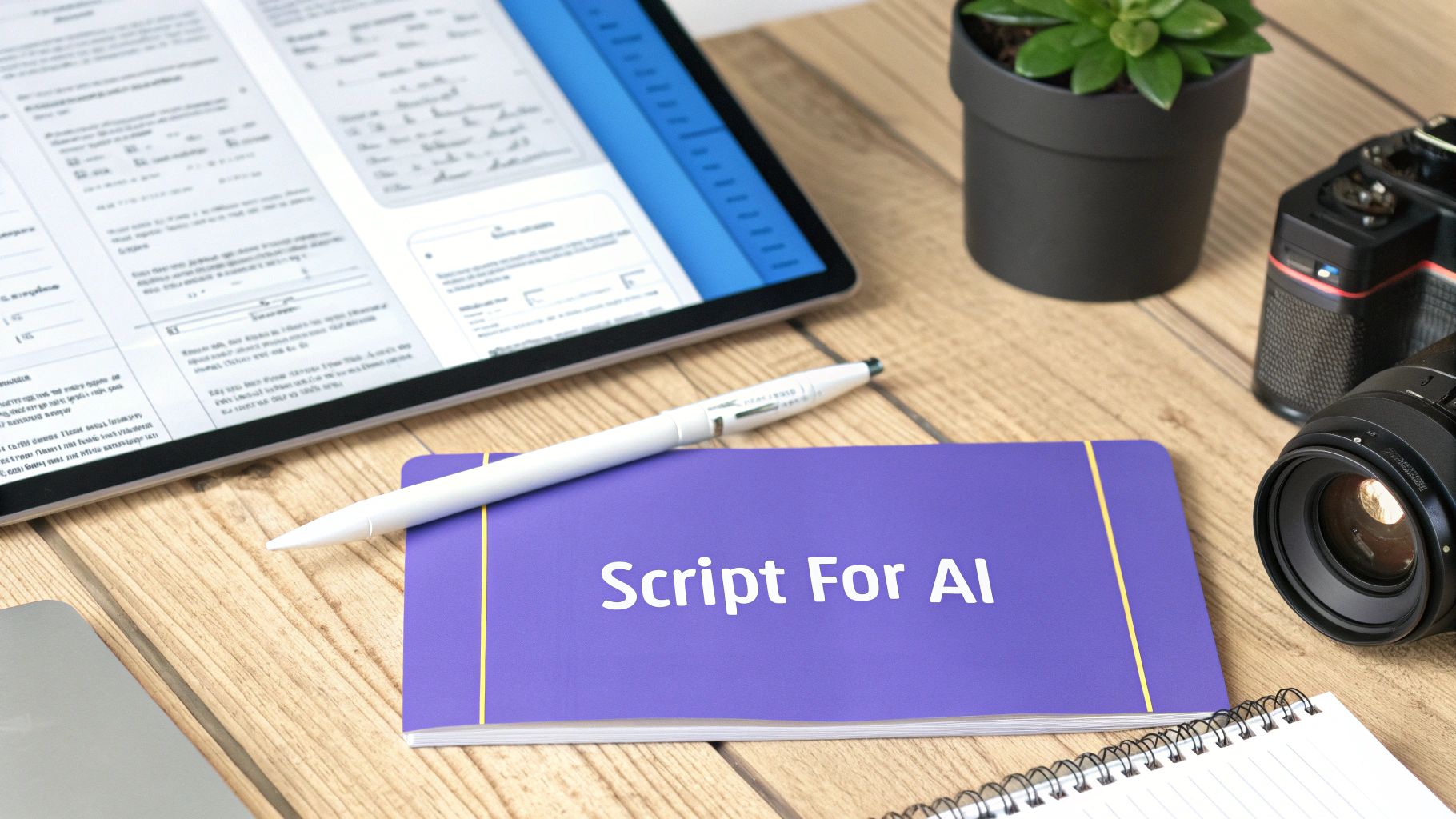 A person storyboarding video scenes on a digital tablet with AI interface elements